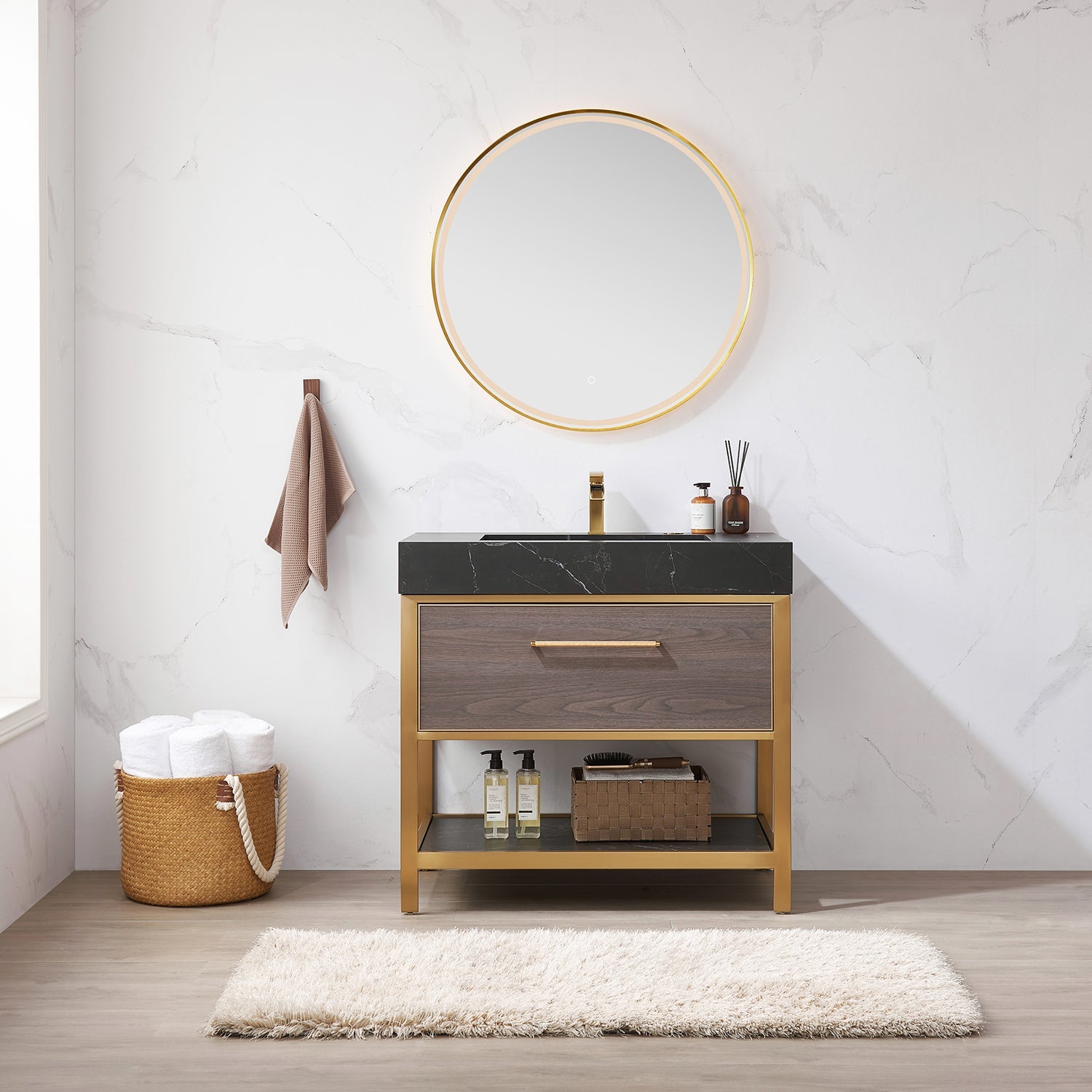 Vinnova Design Segovia 36" Single Sink Bath Vanity in Suleiman Oak with Black Sintered Stone Top - New Star Living