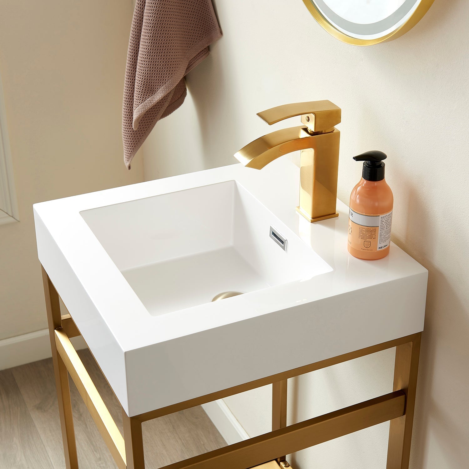 Vinnova Design Ablitas Single Sink Bathroom Vanity with Metal Support and White One Piece Composite Stone Sink Top - New Star Living