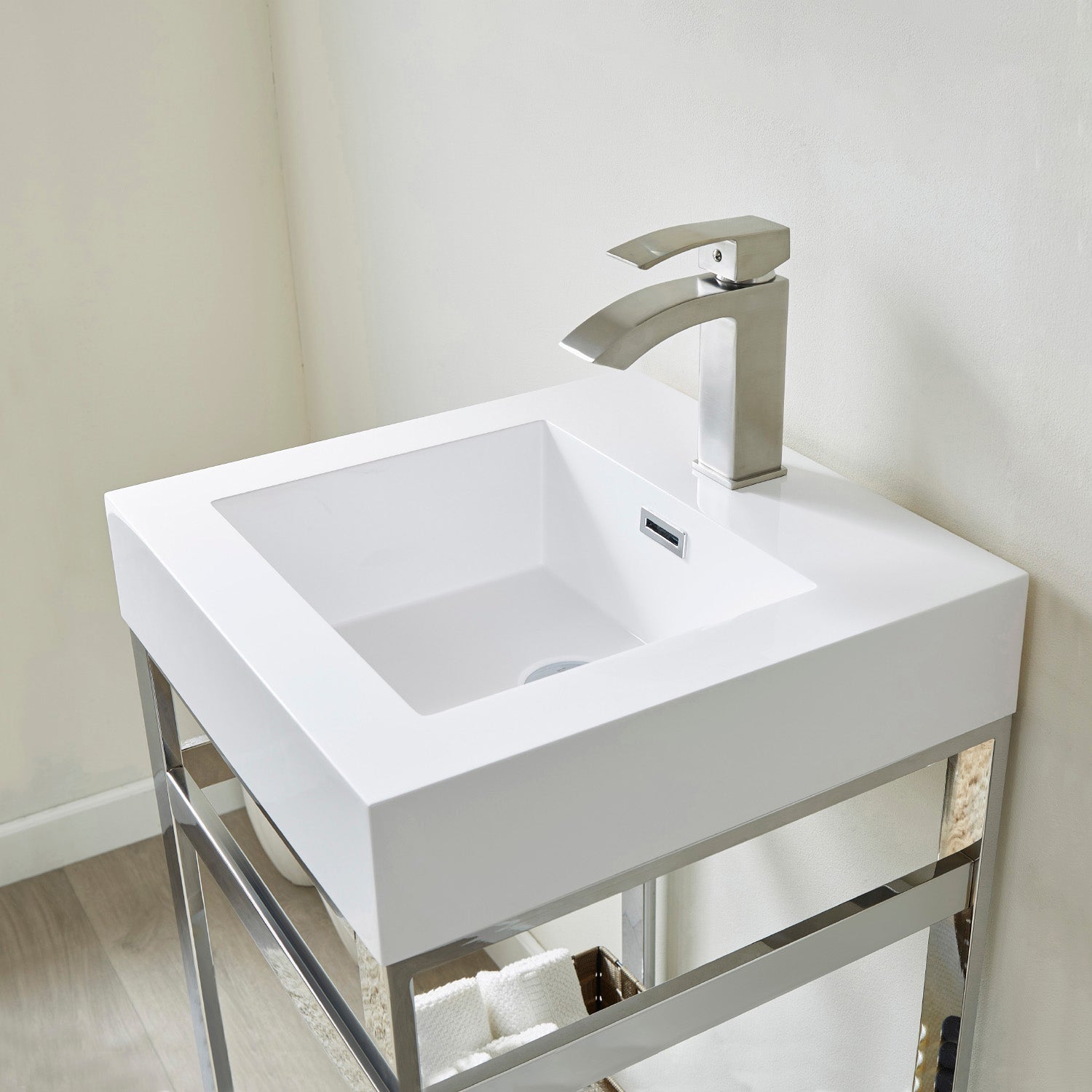 Vinnova Design Ablitas Single Sink Bathroom Vanity with Metal Support and White One Piece Composite Stone Sink Top - New Star Living