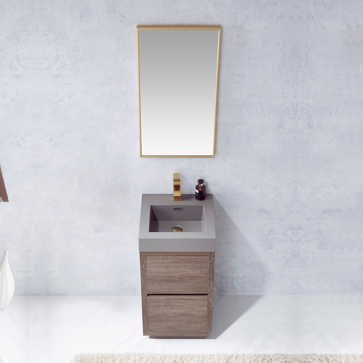 Vinnova Design Huesca 18" Single Sink Bath Vanity in North Carolina Oak with Grey Composite Integral Square Sink Top - New Star Living