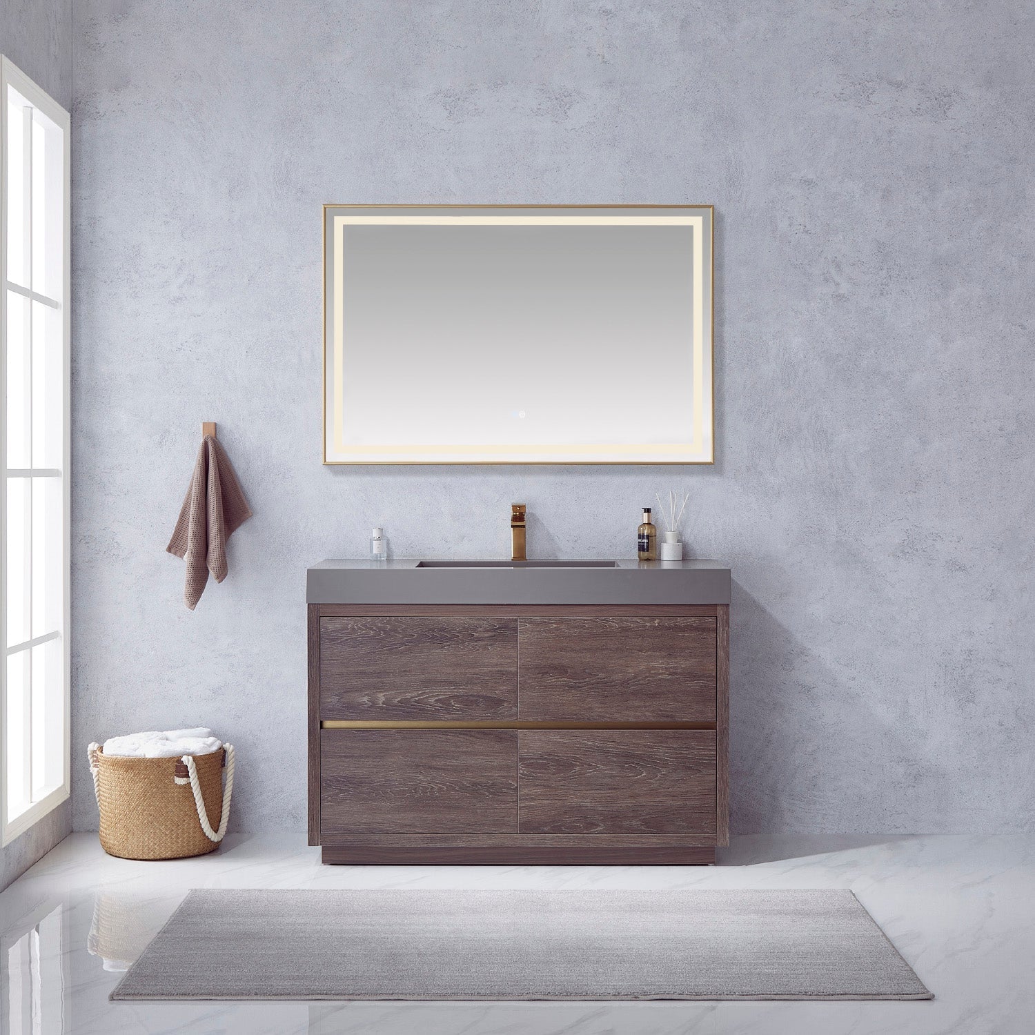 Vinnova Design Huesca 48" Single Sink Bath Vanity in North Carolina Oak with Grey Composite Integral Square Sink Top - New Star Living