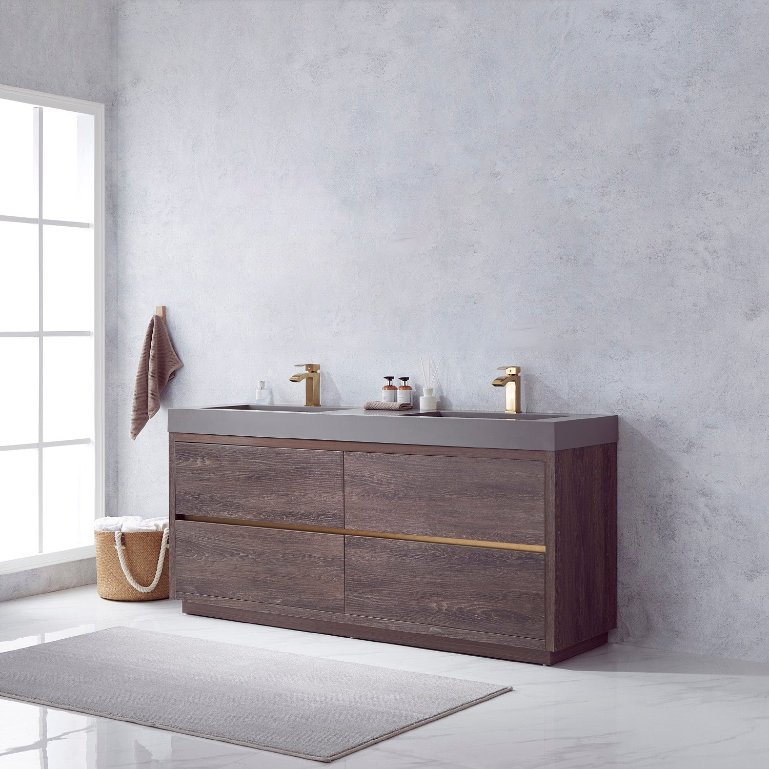 Vinnova Design Huesca 72" Double Sink Bath Vanity in North Carolina Oak with Grey Composite Integral Square Sink Top - New Star Living
