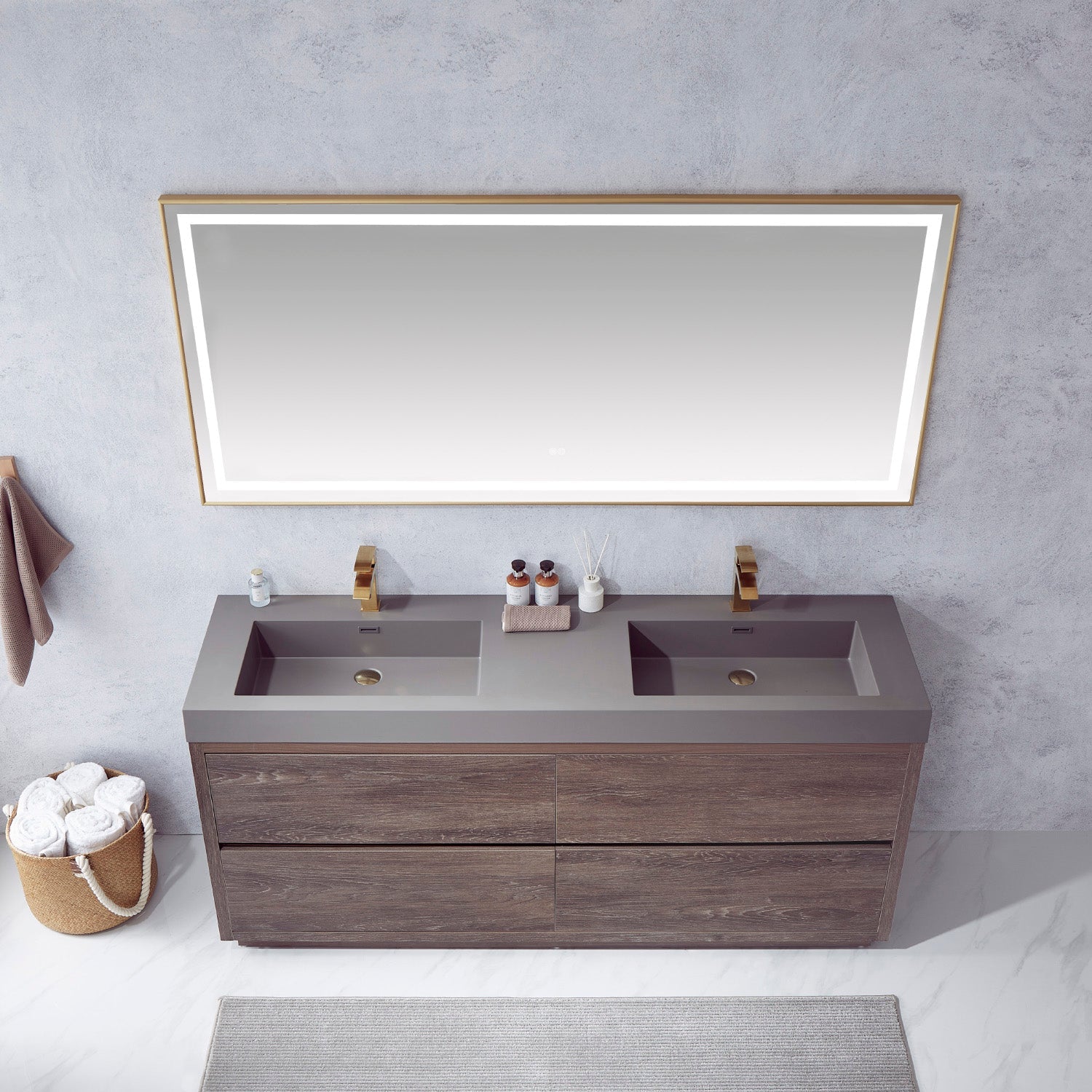 Vinnova Design Huesca 72" Double Sink Bath Vanity in North Carolina Oak with Grey Composite Integral Square Sink Top - New Star Living