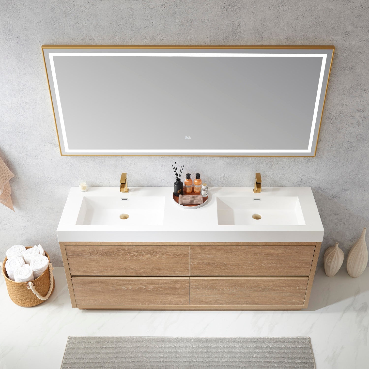 Vinnova Design Huesca 72" Double Sink Bath Vanity in North American Oak with White Composite Integral Square Sink Top - New Star Living