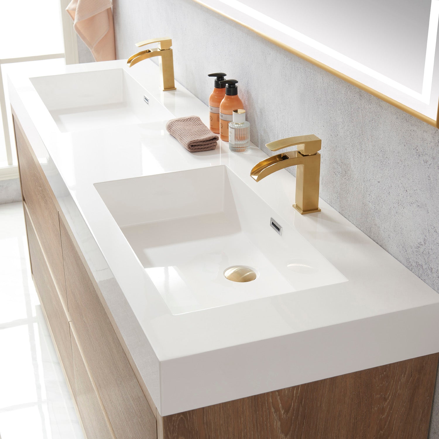 Vinnova Design Huesca 72" Double Sink Bath Vanity in North American Oak with White Composite Integral Square Sink Top - New Star Living