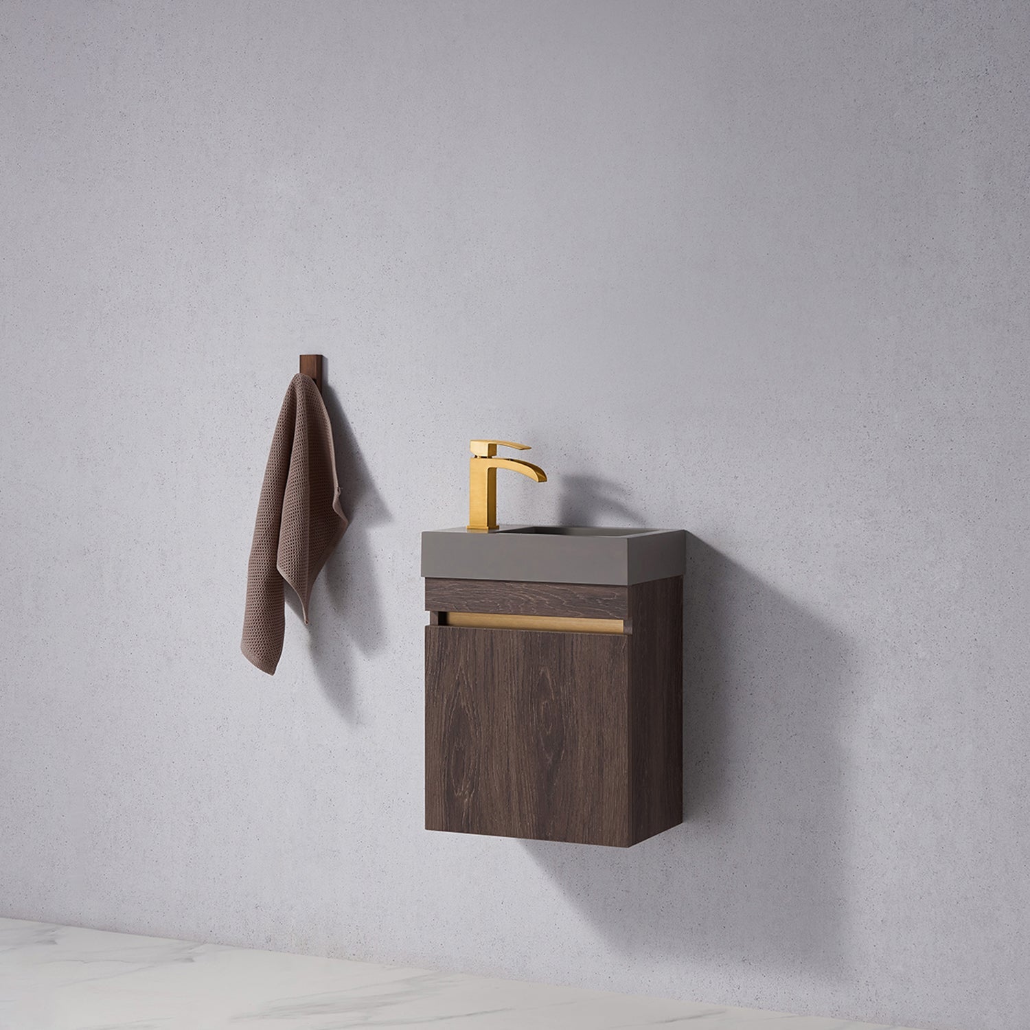 Vinnova Design Palencia 16" Single Sink Wall Mount Bath Vanity in North Carolina Oak with Grey Composite Integral Square Sink Top - New Star Living
