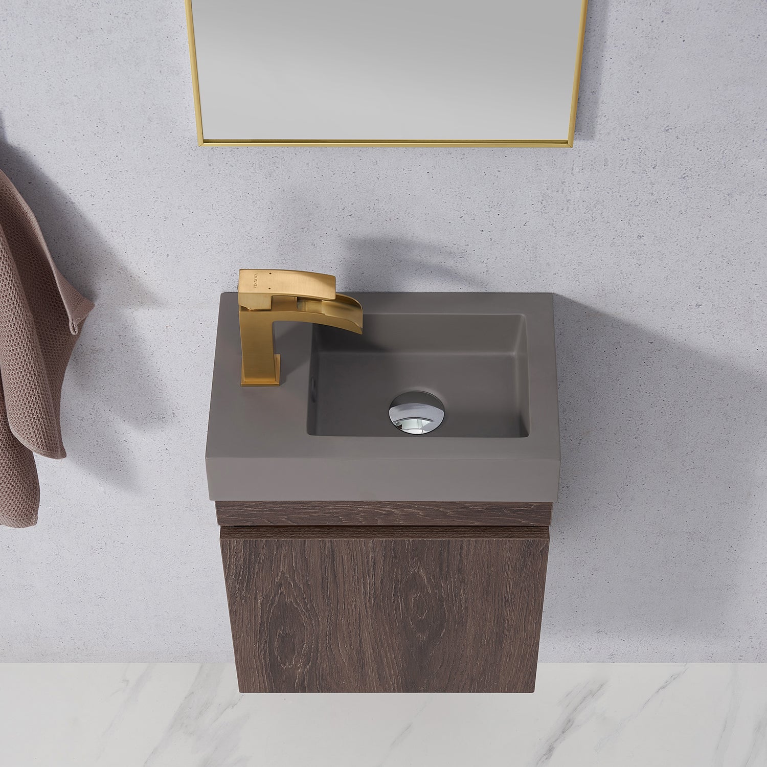 Vinnova Design Palencia 16" Single Sink Wall Mount Bath Vanity in North Carolina Oak with Grey Composite Integral Square Sink Top - New Star Living