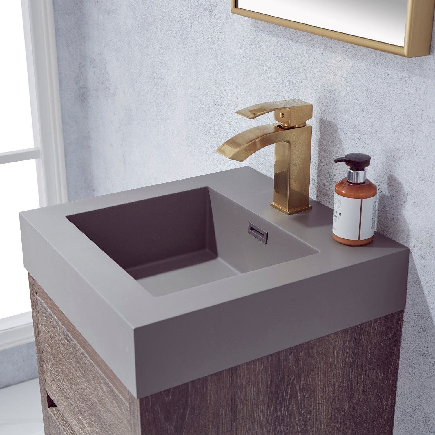 Vinnova Design Palencia 18" Single Sink Wall Mount Bath Vanity in North Carolina Oak with Grey Composite Integral Square Sink Top - New Star Living