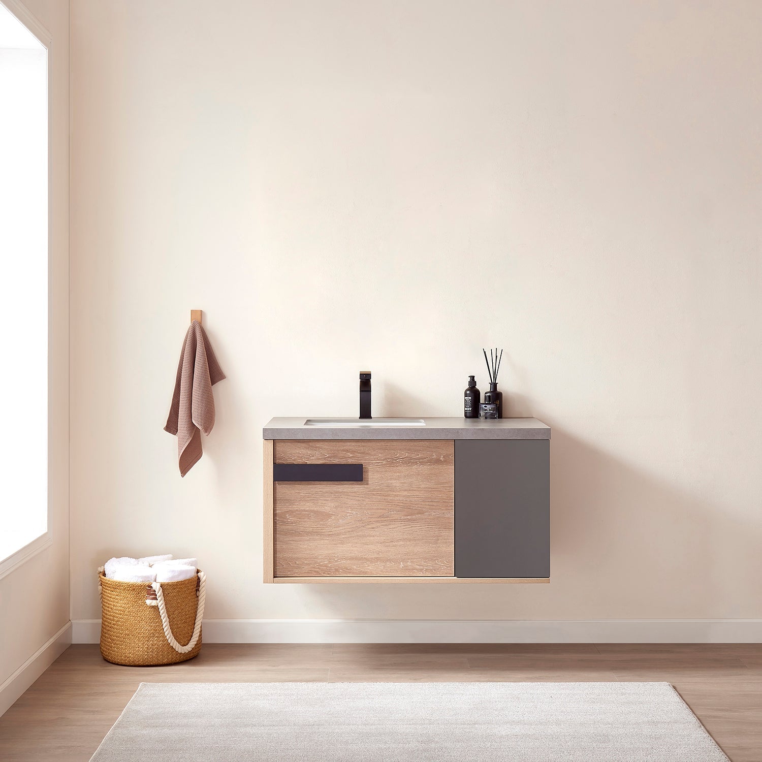 Vinnova Design Carcastillo 40" Single Sink Bath Vanity in North American Oak with Grey Sintered Stone Top - New Star Living