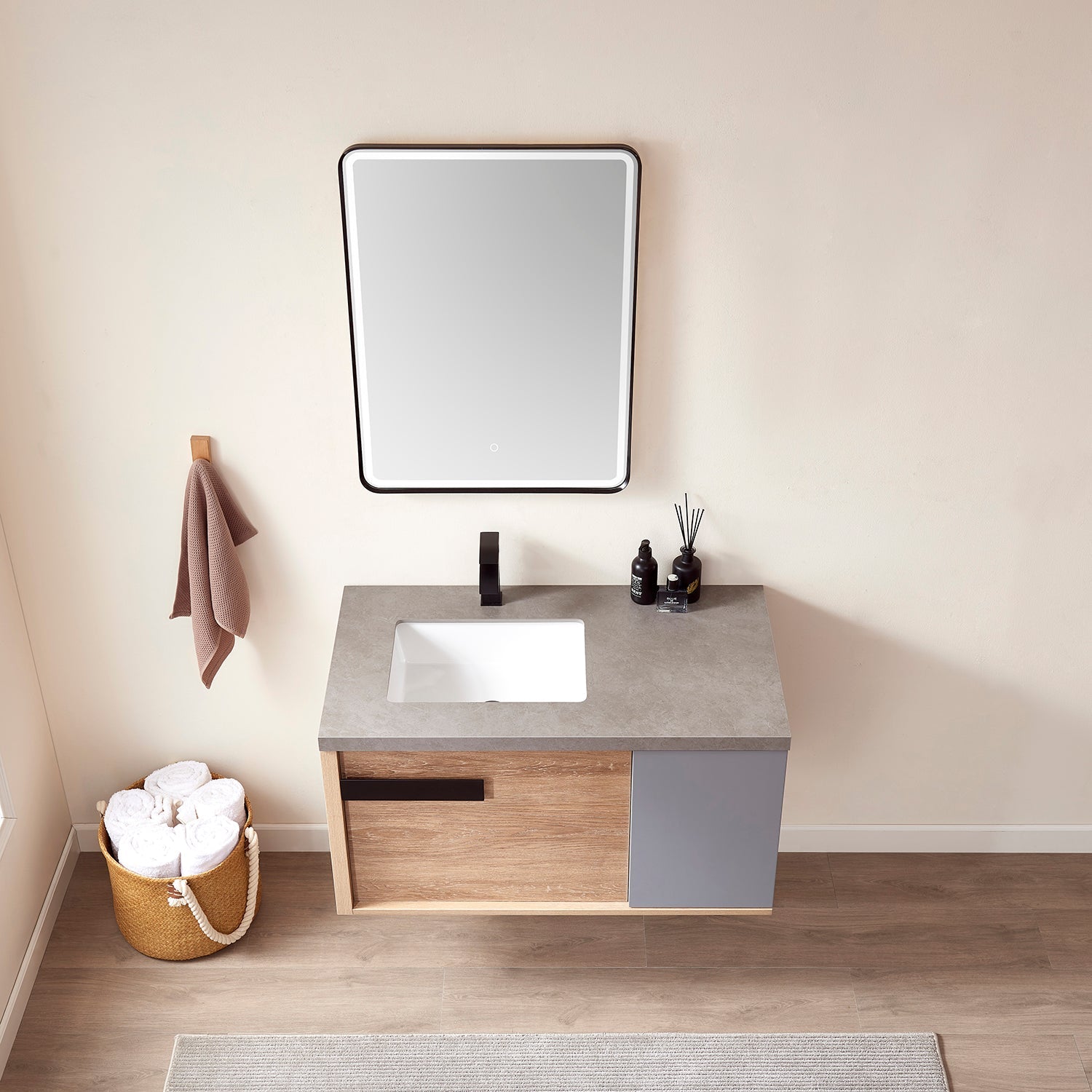 Vinnova Design Carcastillo 40" Single Sink Bath Vanity in North American Oak with Grey Sintered Stone Top - New Star Living