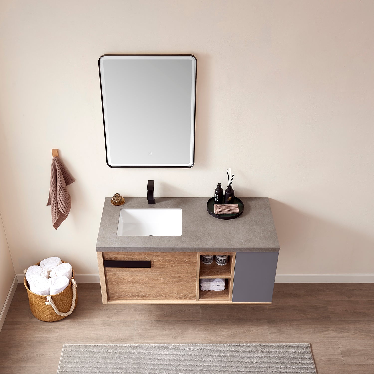 Vinnova Design Carcastillo 47" Single Sink Bath Vanity in North American Oak with Grey Sintered Stone Top - New Star Living