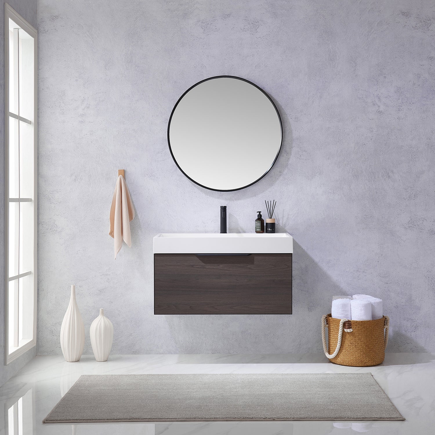 Vinnova Design Vegadeo 36" Single Sink Bath Vanity in Suleiman Oak with White One Piece Composite Stone Sink Top - New Star Living