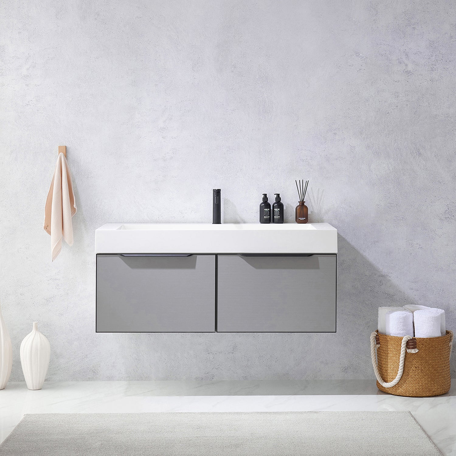 Vinnova Design Vegadeo 48" Single Sink Bath Vanity in Grey with White One Piece Composite Stone Sink Top - New Star Living