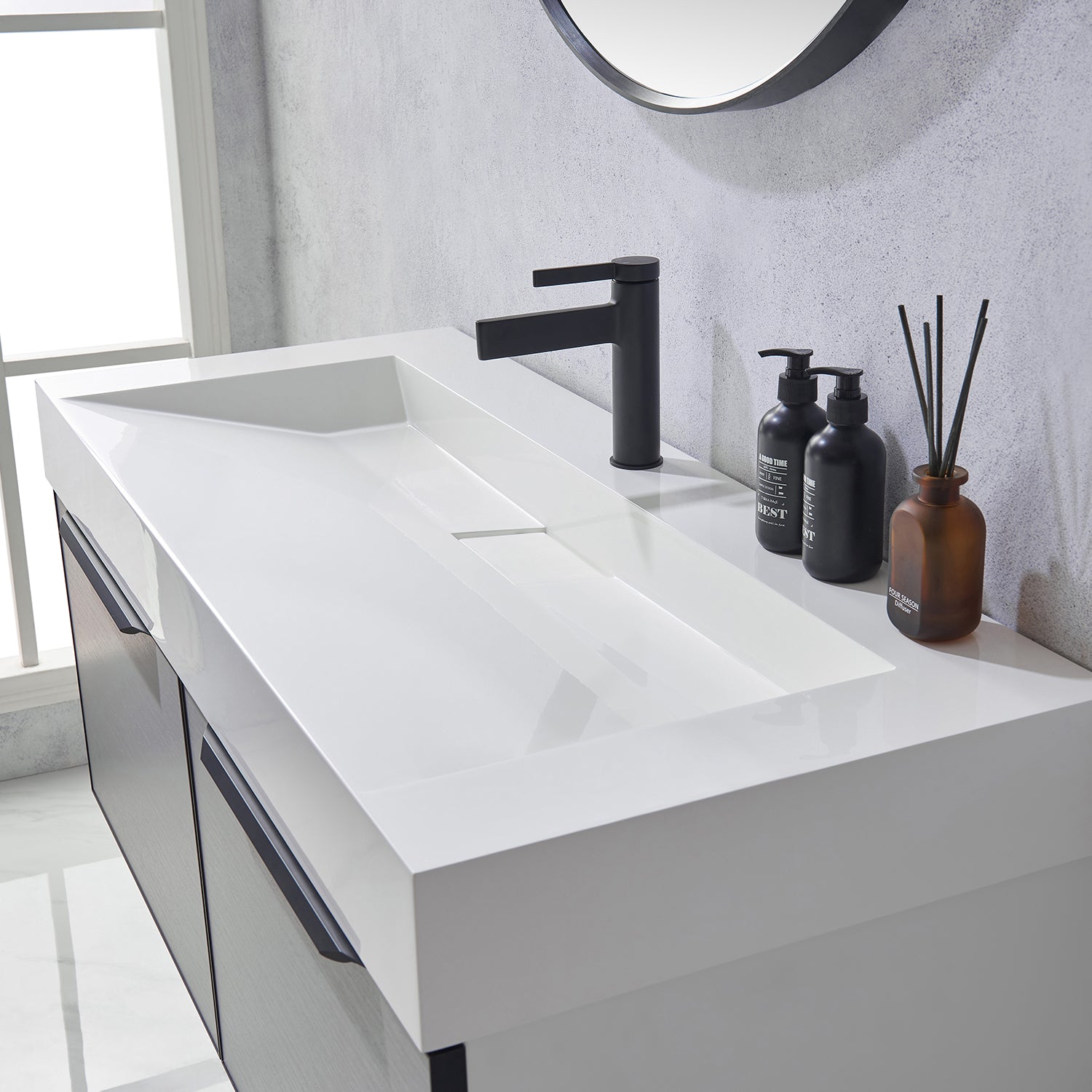 Vinnova Design Vegadeo 48" Single Sink Bath Vanity in Grey with White One Piece Composite Stone Sink Top - New Star Living