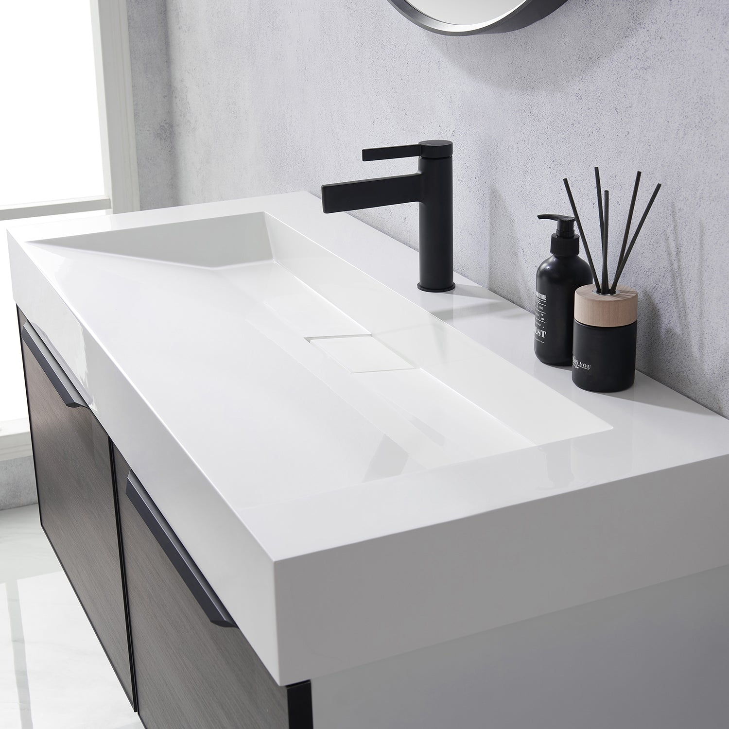 Vinnova Design Vegadeo 48" Single Sink Bath Vanity in Suleiman Oak with White One Piece Composite Stone Sink Top - New Star Living
