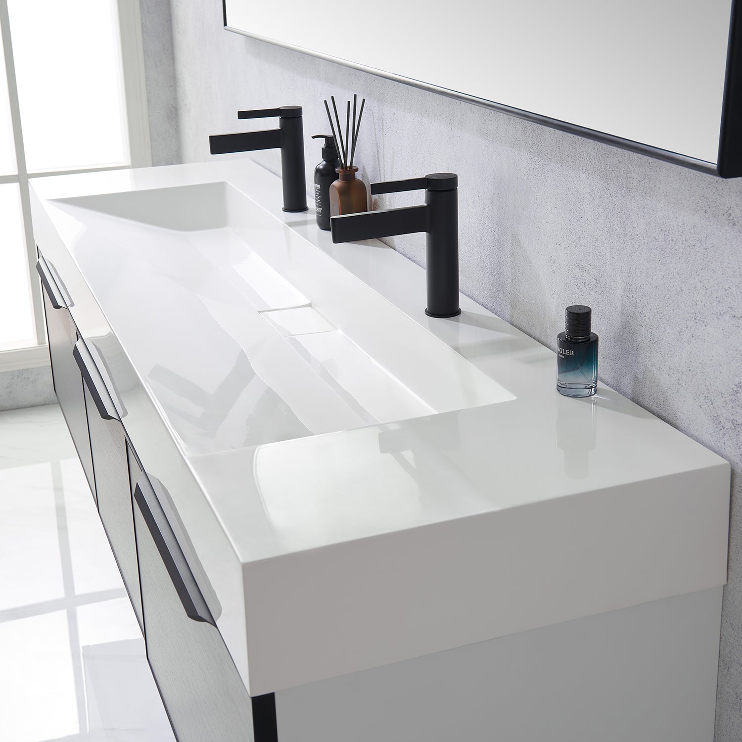 Vinnova Design Vegadeo 72" Double Sink Bath Vanity in Grey with White One Piece Composite Stone Sink Top - New Star Living