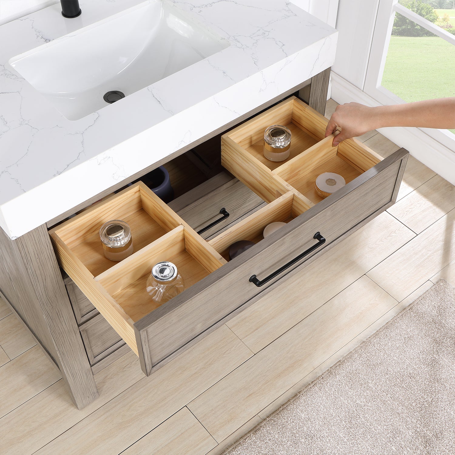 Vinnova Design León 36in. Free standing Single Bathroom Vanity in Fir Wood Grey with Composite top in Lightning White - New Star Living