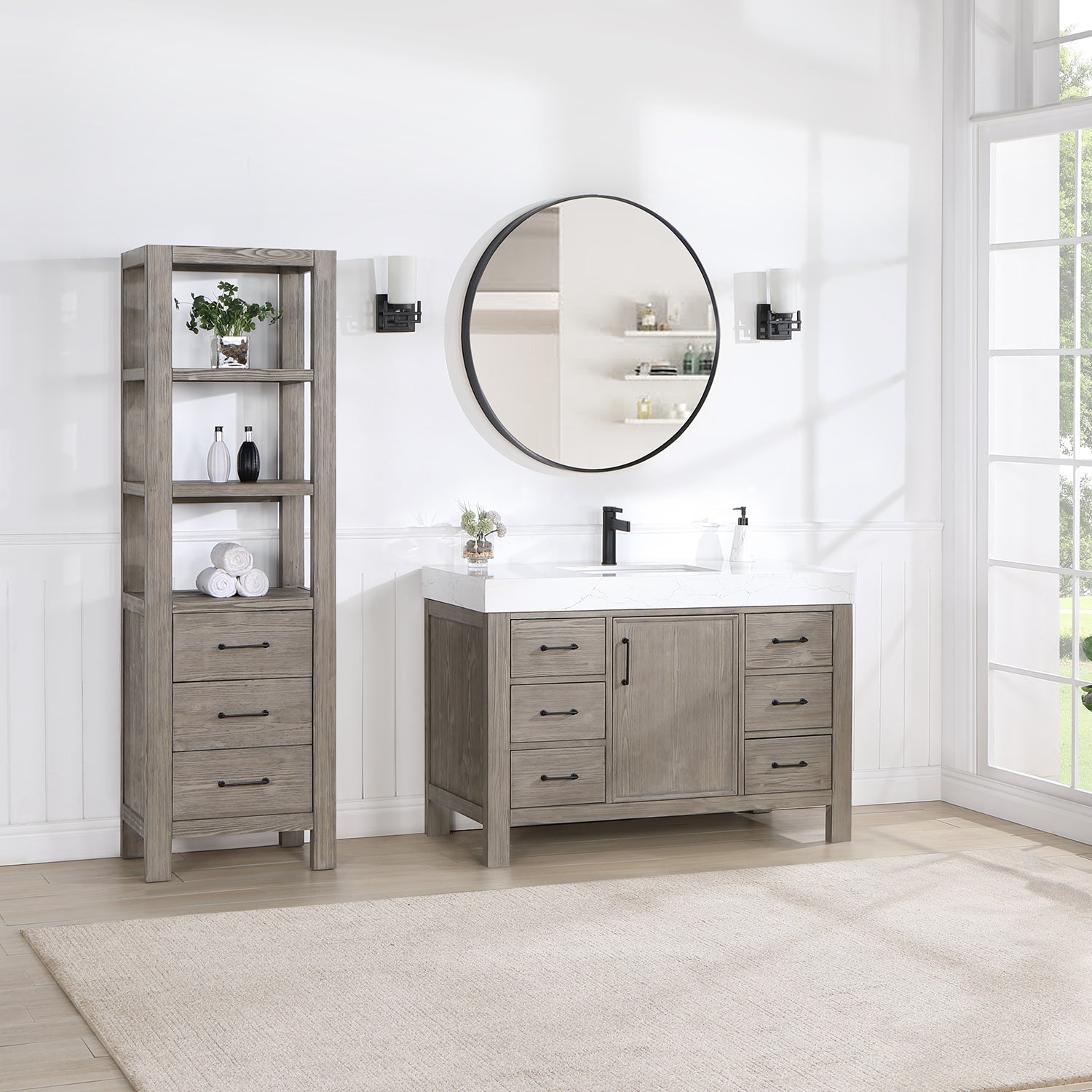 Vinnova Design León 48in. Free standing Single Bathroom Vanity in Fir Wood Grey with Composite top in Lightning White - New Star Living