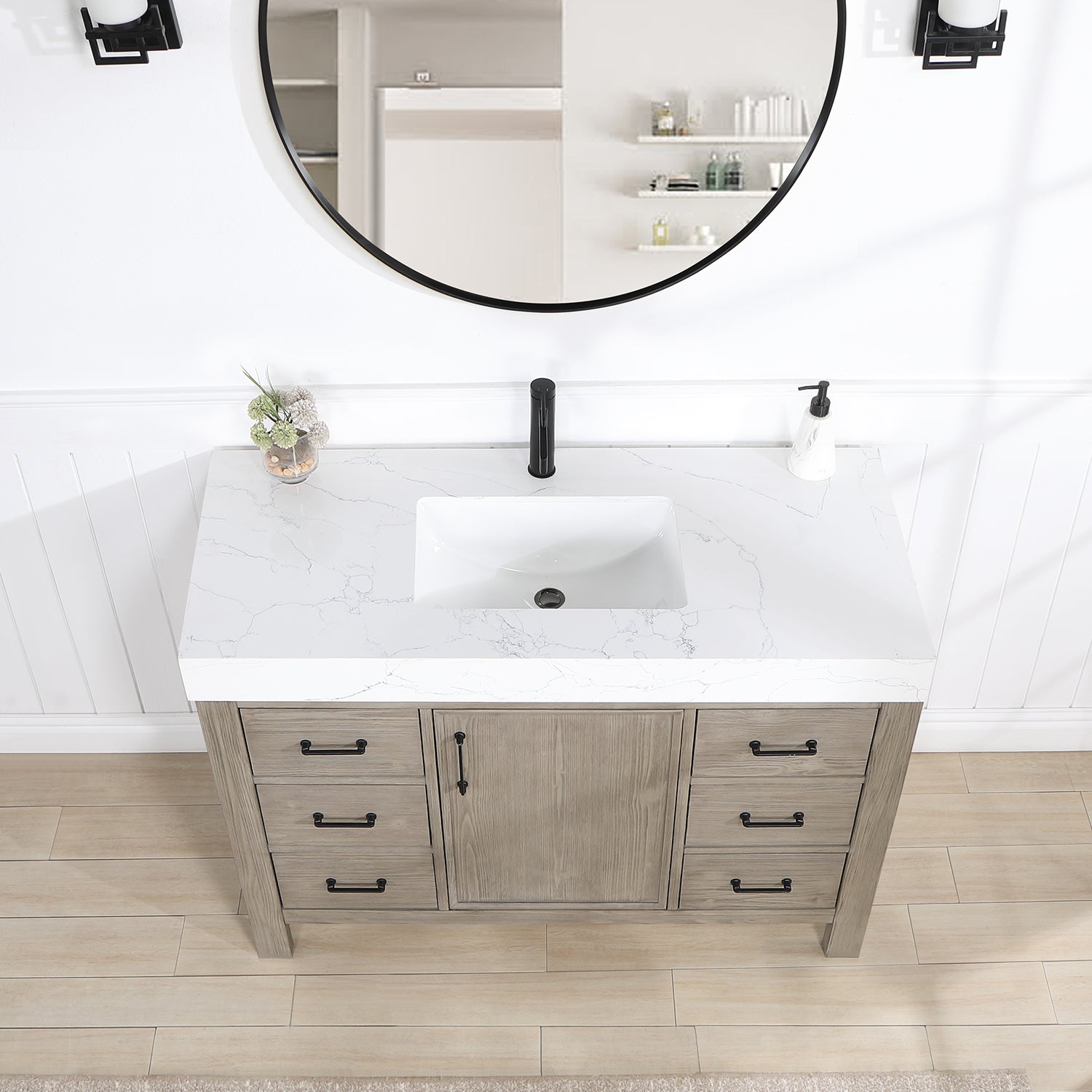 Vinnova Design León 48in. Free standing Single Bathroom Vanity in Fir Wood Grey with Composite top in Lightning White - New Star Living