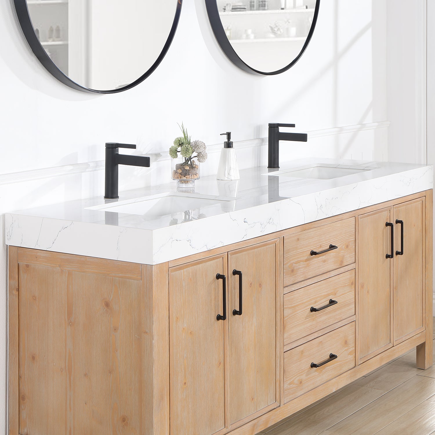 Vinnova Design León 72in. Free standing Double Bathroom Vanity in Fir Wood Brown with Composite top in Lightning White - New Star Living
