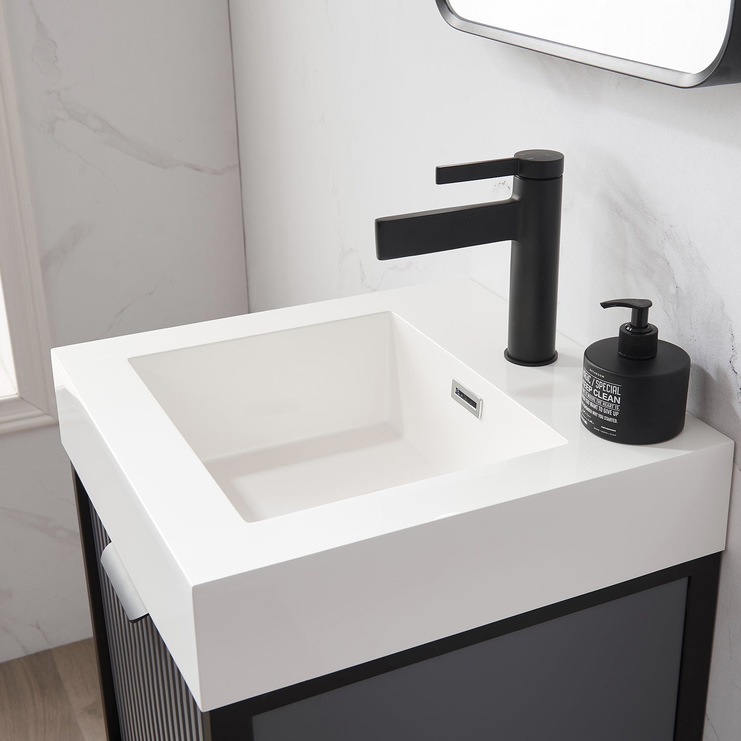 Vinnova Design Marcilla 18" Single Sink Bath Vanity in Grey with One Piece Composite Stone Sink Top - New Star Living