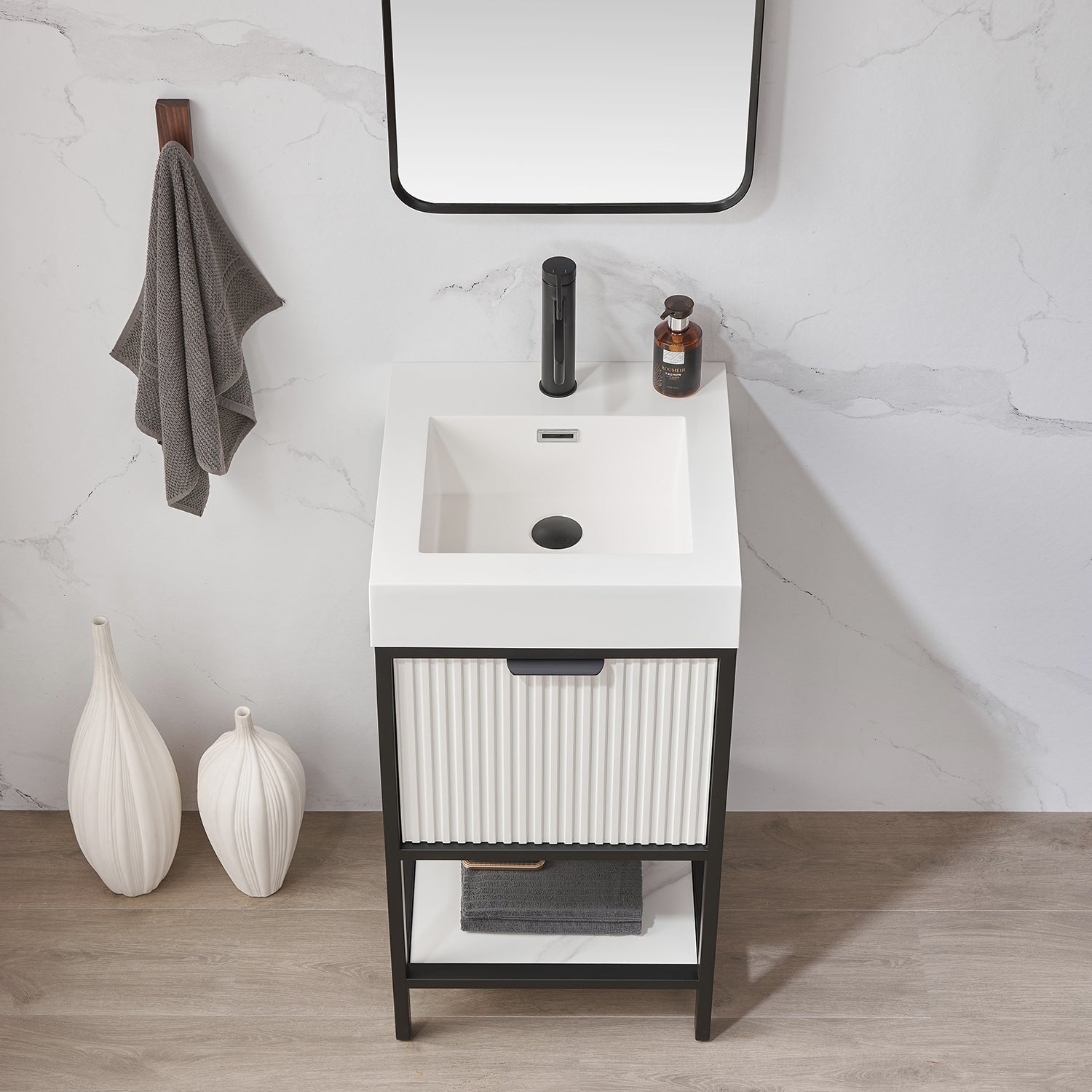Vinnova Design Marcilla 18" Single Sink Bath Vanity in White with One Piece Composite Stone Sink Top - New Star Living