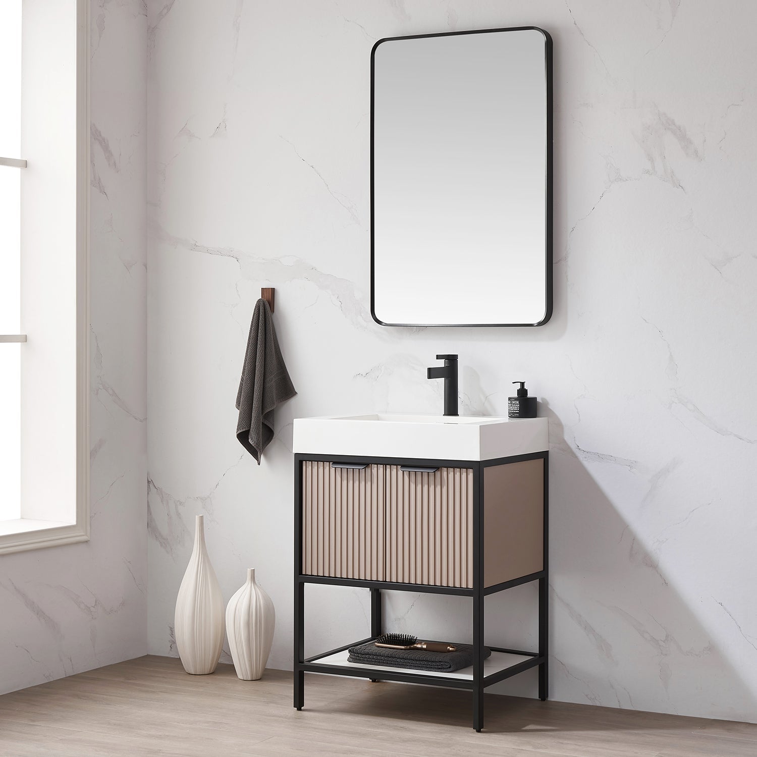 Vinnova Design Marcilla 24" Single Sink Bath Vanity in Almond Coffee with One Piece Composite Stone Sink Top - New Star Living