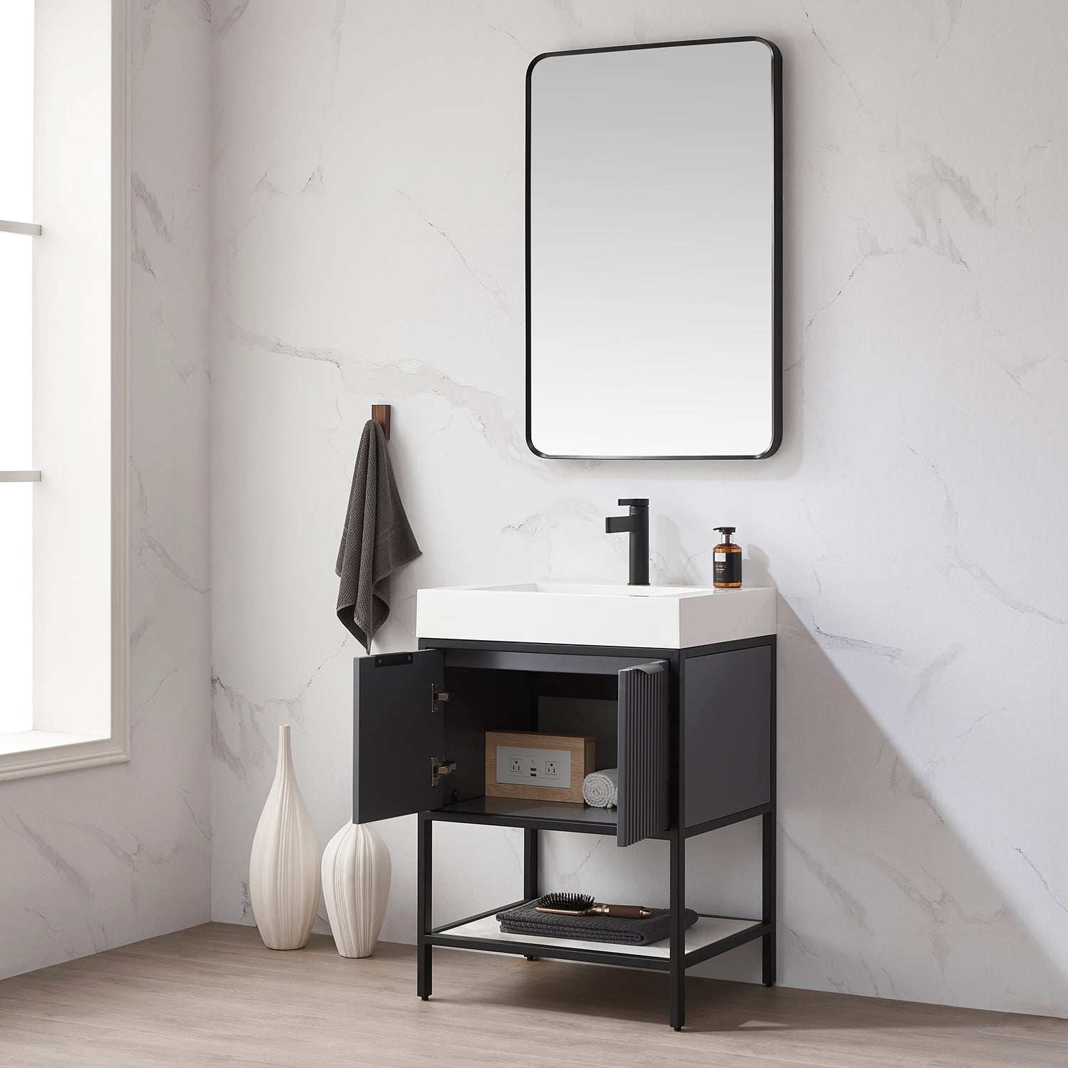 Vinnova Design Marcilla 24" Single Sink Bath Vanity in Grey with One Piece Composite Stone Sink Top - New Star Living