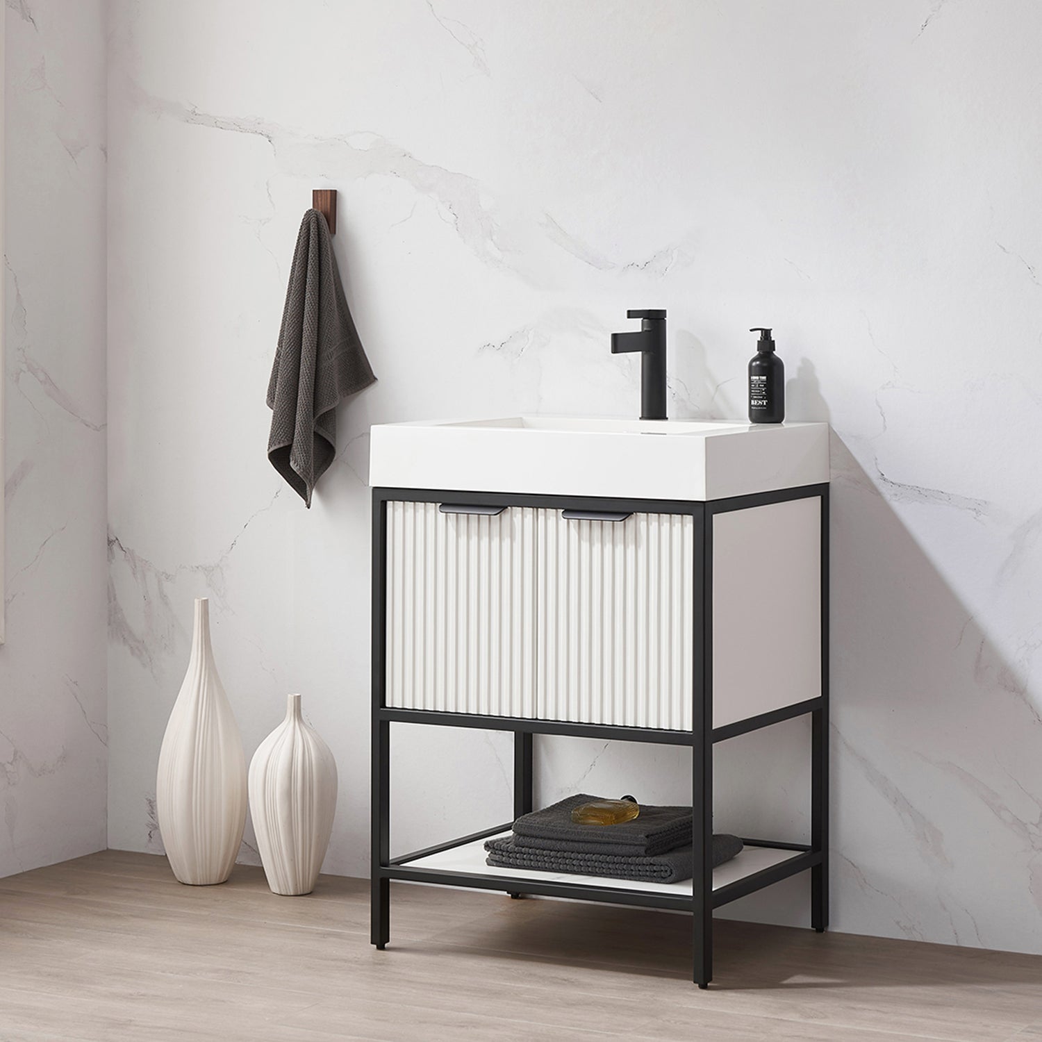 Vinnova Design Marcilla 24" Single Sink Bath Vanity in White with One Piece Composite Stone Sink Top - New Star Living