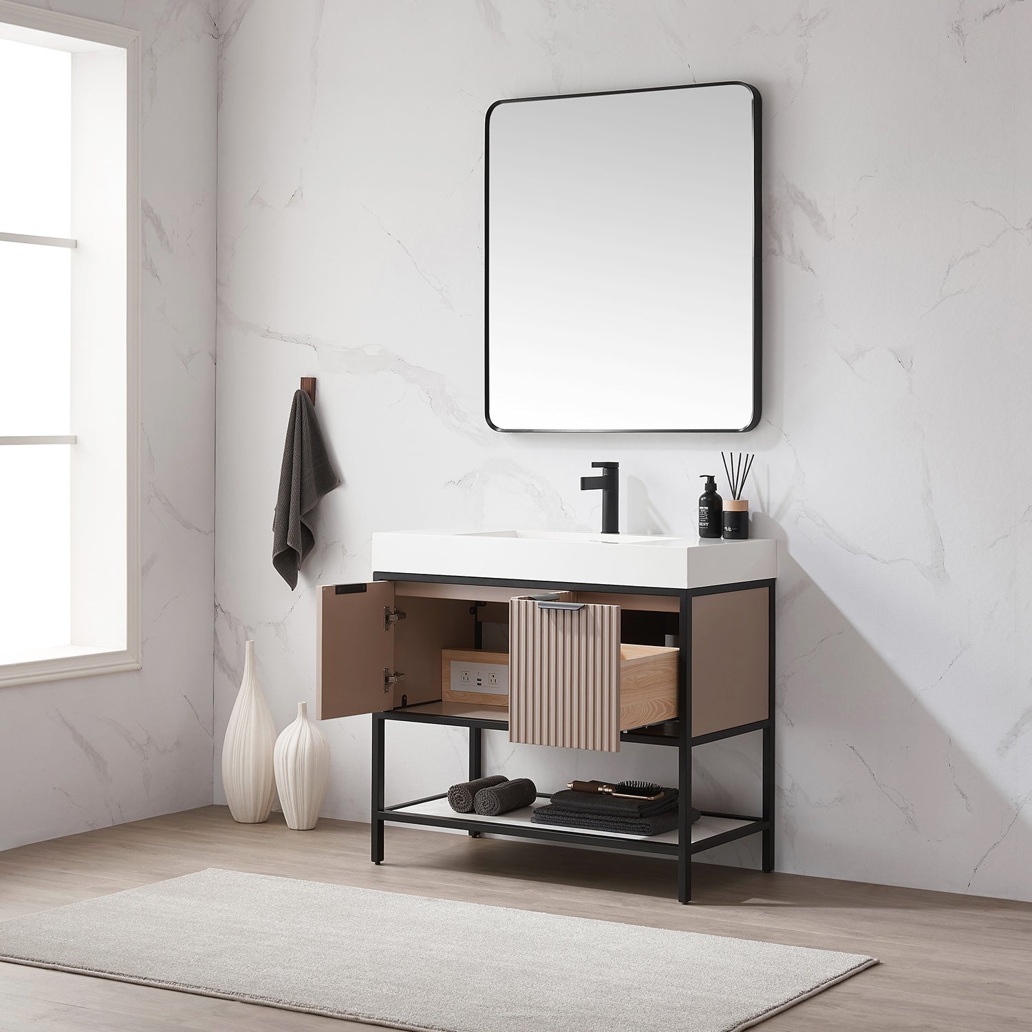 Vinnova Design Marcilla 36" Single Sink Bath Vanity in Almond Coffee with One Piece Composite Stone Sink Top - New Star Living