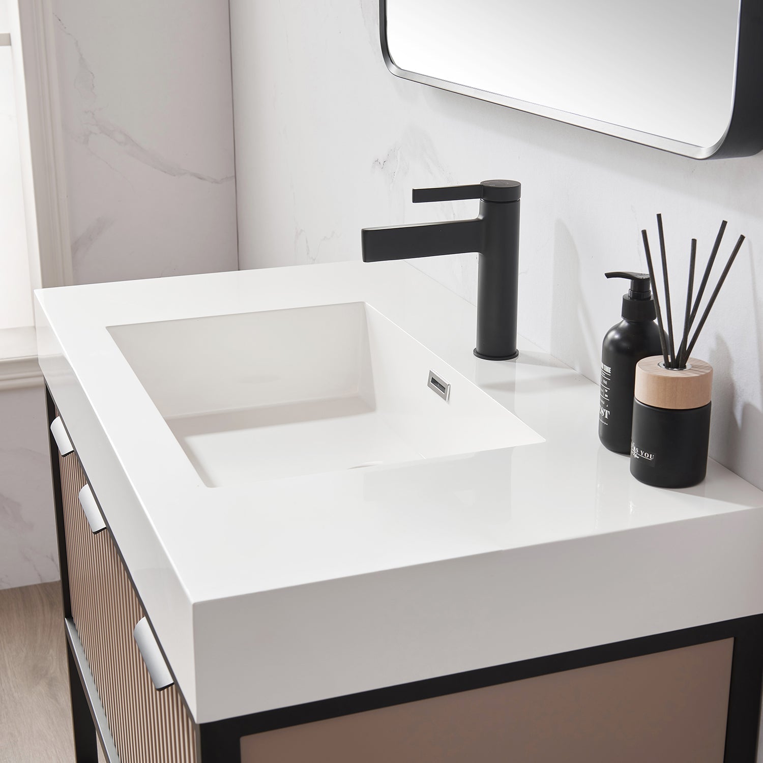 Vinnova Design Marcilla 36" Single Sink Bath Vanity in Almond Coffee with One Piece Composite Stone Sink Top - New Star Living