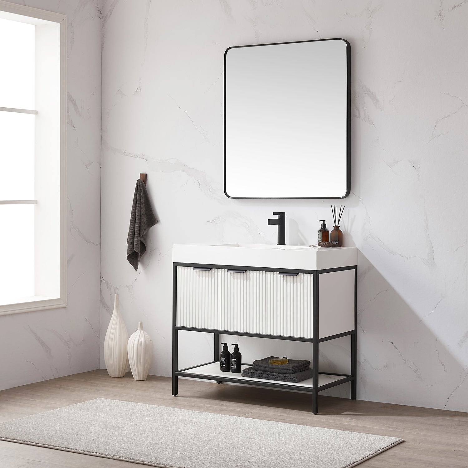 Vinnova Design Marcilla 36" Single Sink Bath Vanity in White with One Piece Composite Stone Sink Top - New Star Living