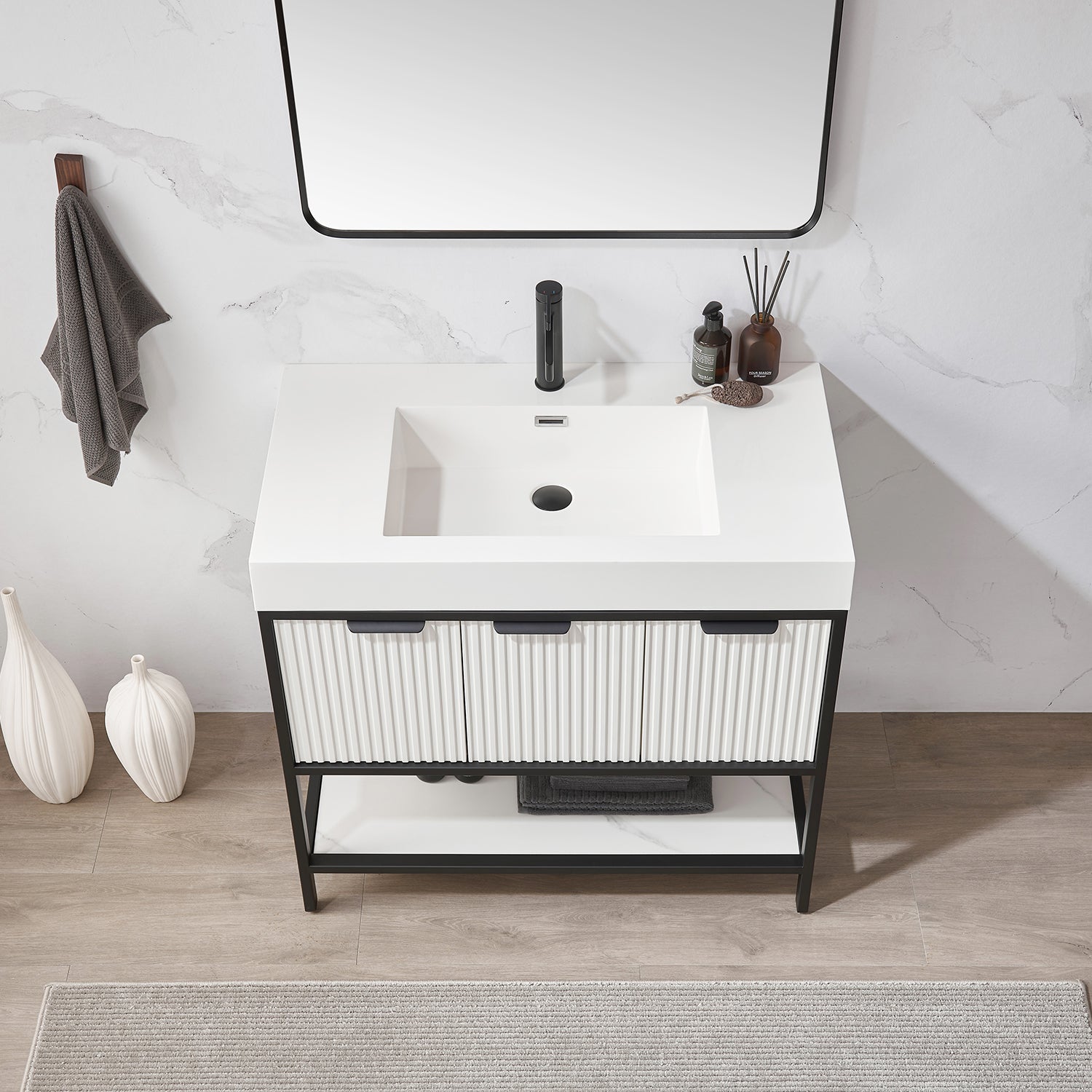 Vinnova Design Marcilla 36" Single Sink Bath Vanity in White with One Piece Composite Stone Sink Top - New Star Living