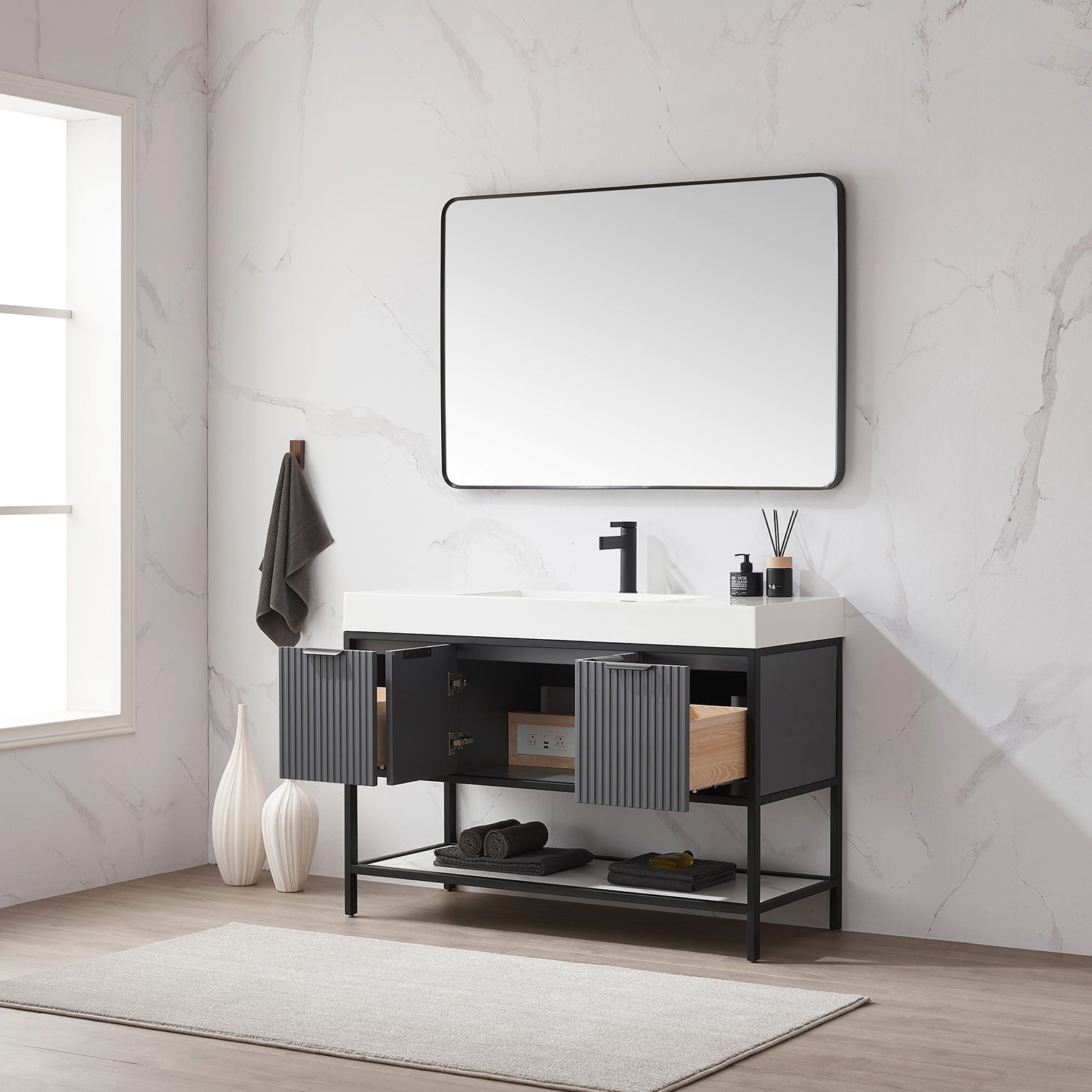 Vinnova Design Marcilla 48" Single Sink Bath Vanity in Grey with One Piece Composite Stone Sink Top - New Star Living