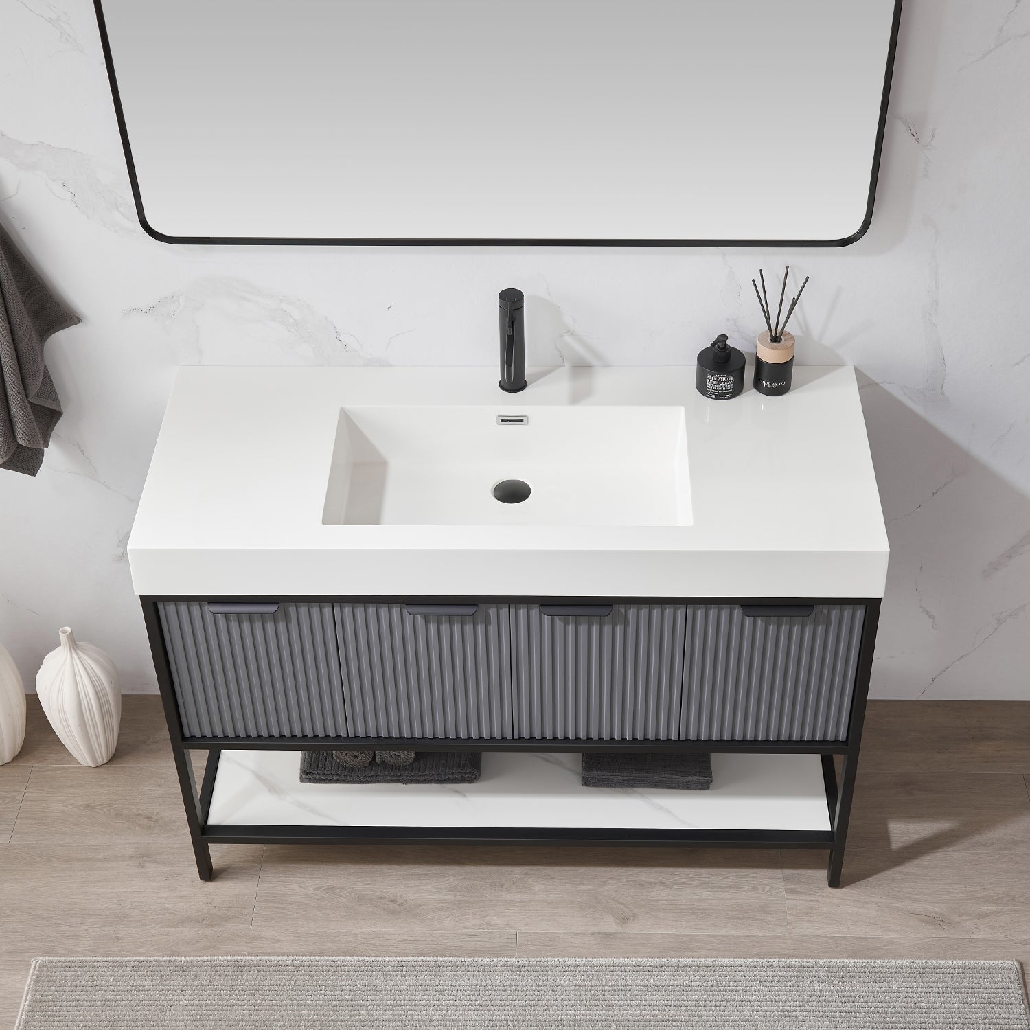 Vinnova Design Marcilla 48" Single Sink Bath Vanity in Grey with One Piece Composite Stone Sink Top - New Star Living