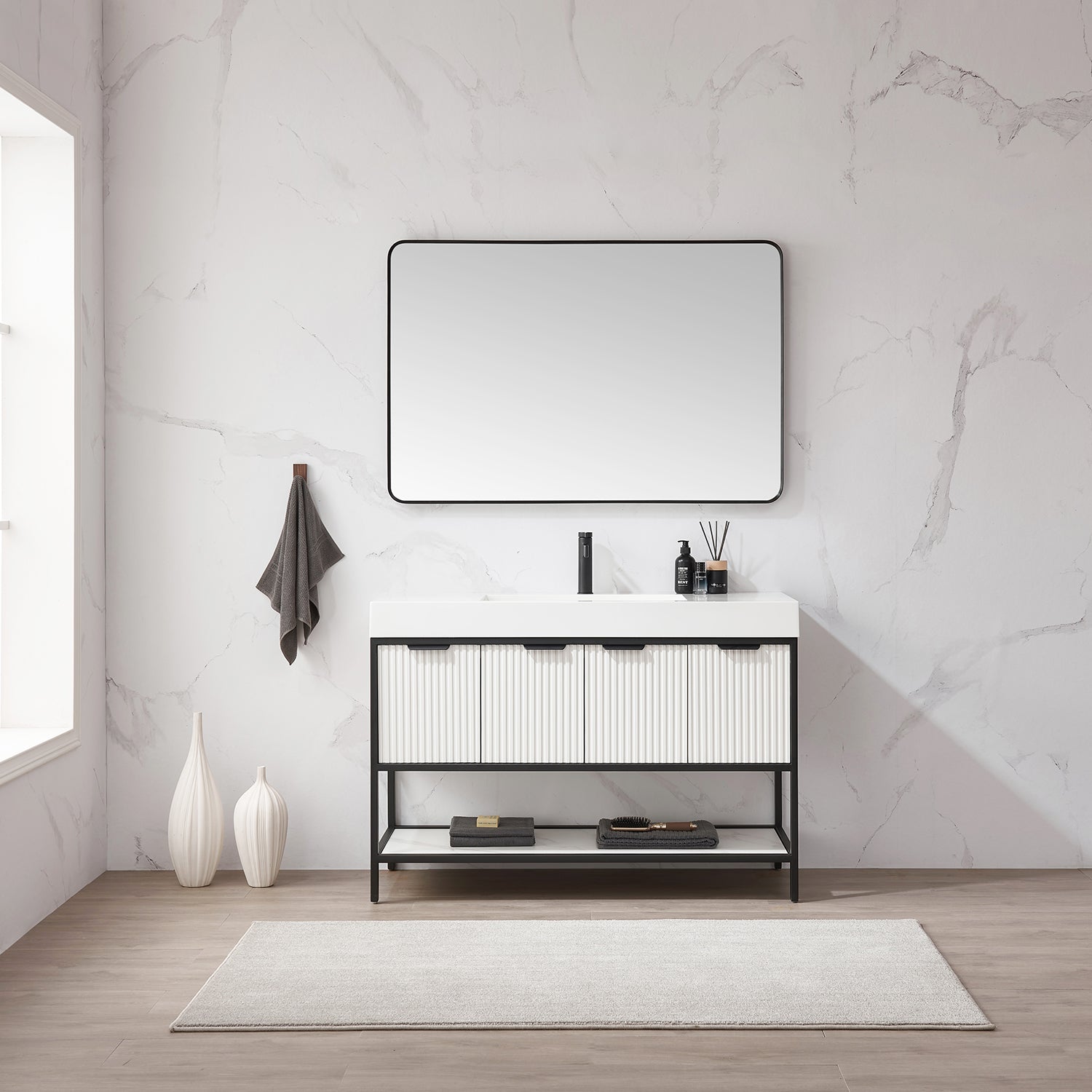 Vinnova Design Marcilla 48" Single Sink Bath Vanity in White with One Piece Composite Stone Sink Top - New Star Living