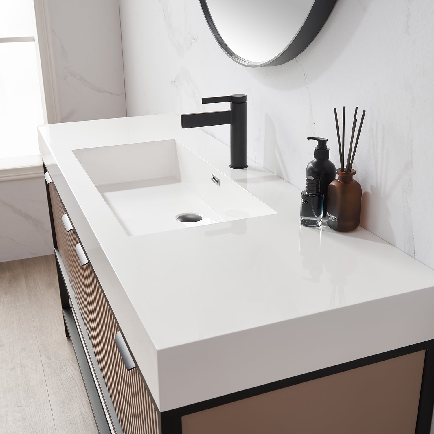 Vinnova Design Marcilla 60" Single Sink Bath Vanity in Almond Coffee with One Piece Composite Stone Sink Top - New Star Living