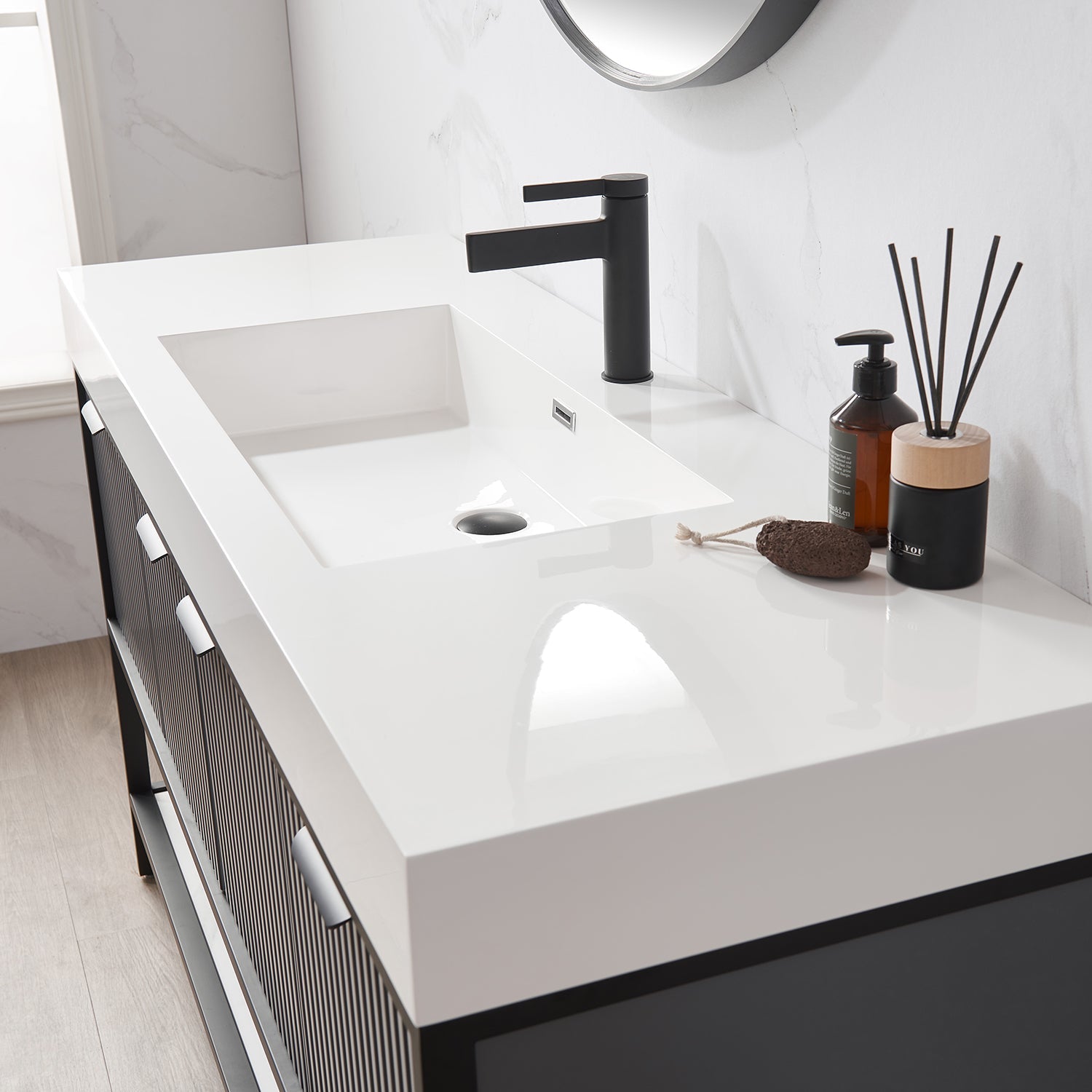 Vinnova Design Marcilla 60" Single Sink Bath Vanity in Grey with One Piece Composite Stone Sink Top - New Star Living