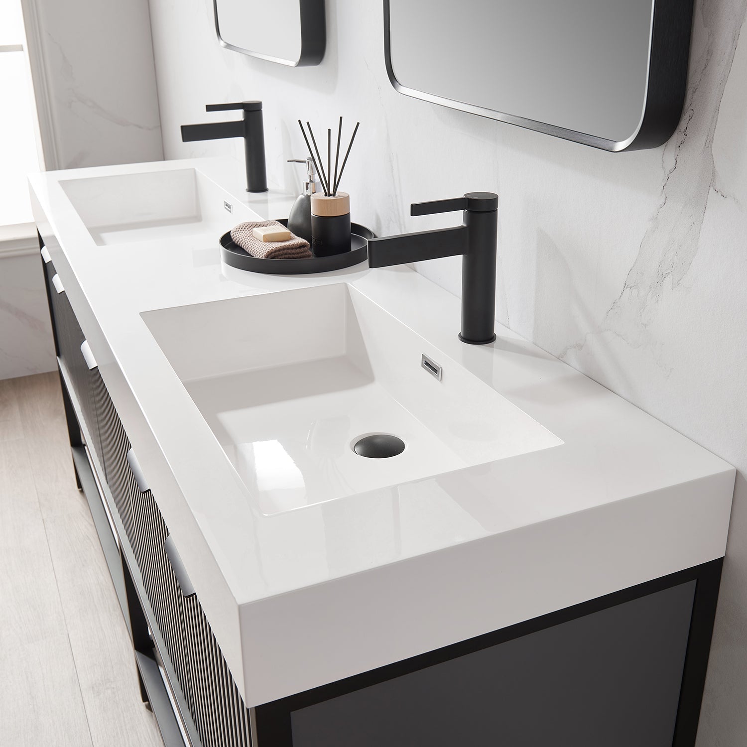 Vinnova Design Marcilla 72" Double Sink Bath Vanity in Grey with One Piece Composite Stone Sink Top - New Star Living