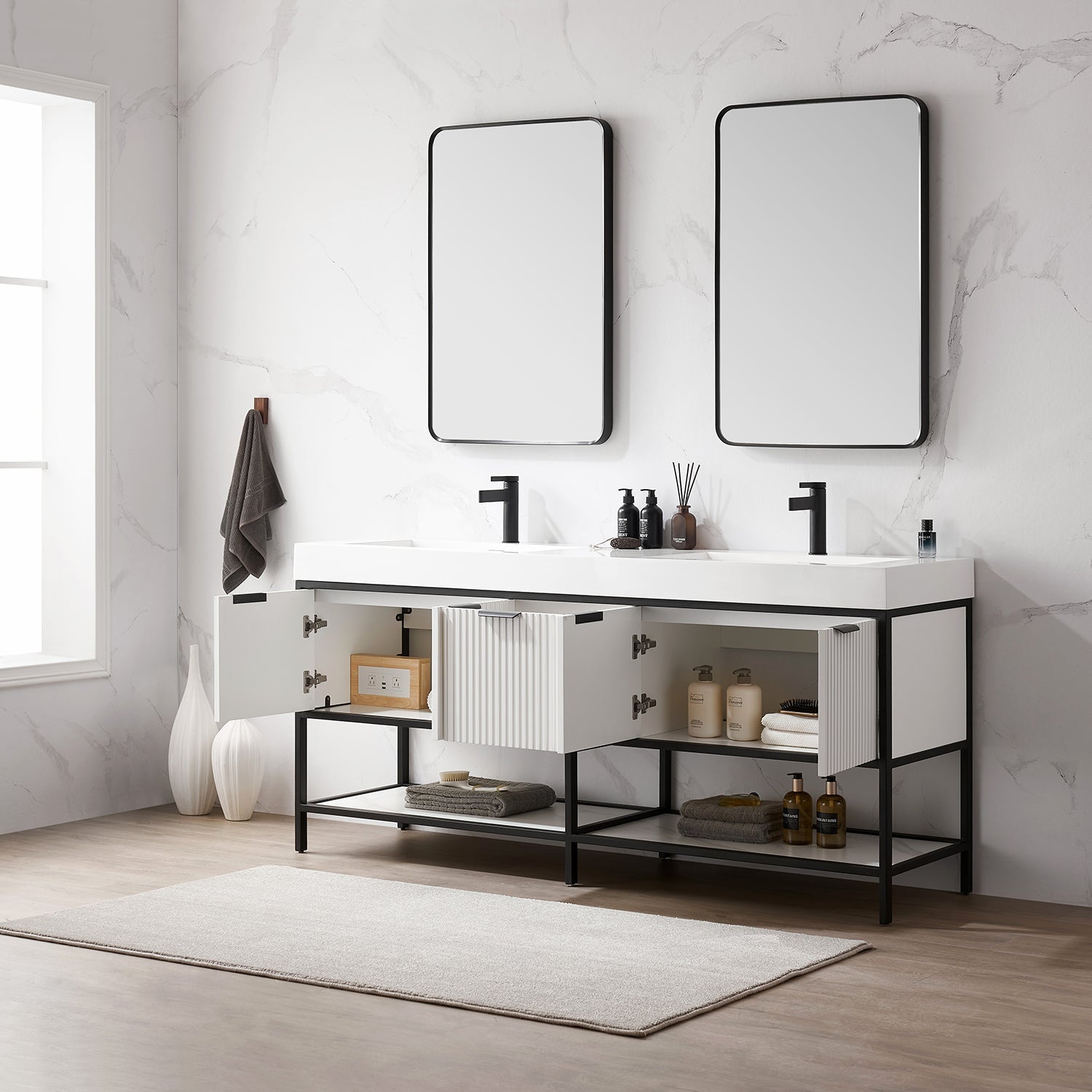Vinnova Design Marcilla 72" Double Sink Bath Vanity in White with One Piece Composite Stone Sink Top - New Star Living