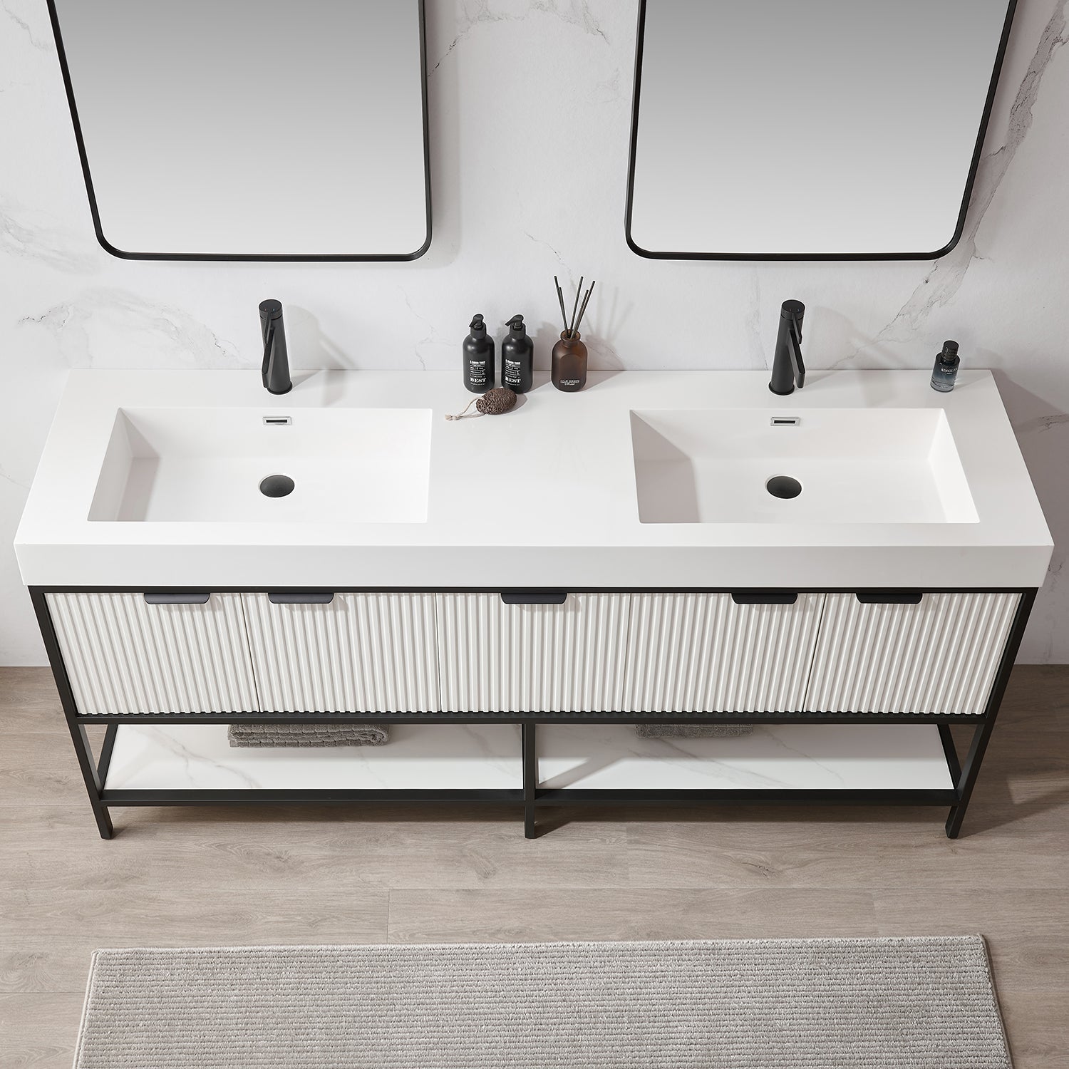 Vinnova Design Marcilla 72" Double Sink Bath Vanity in White with One Piece Composite Stone Sink Top - New Star Living