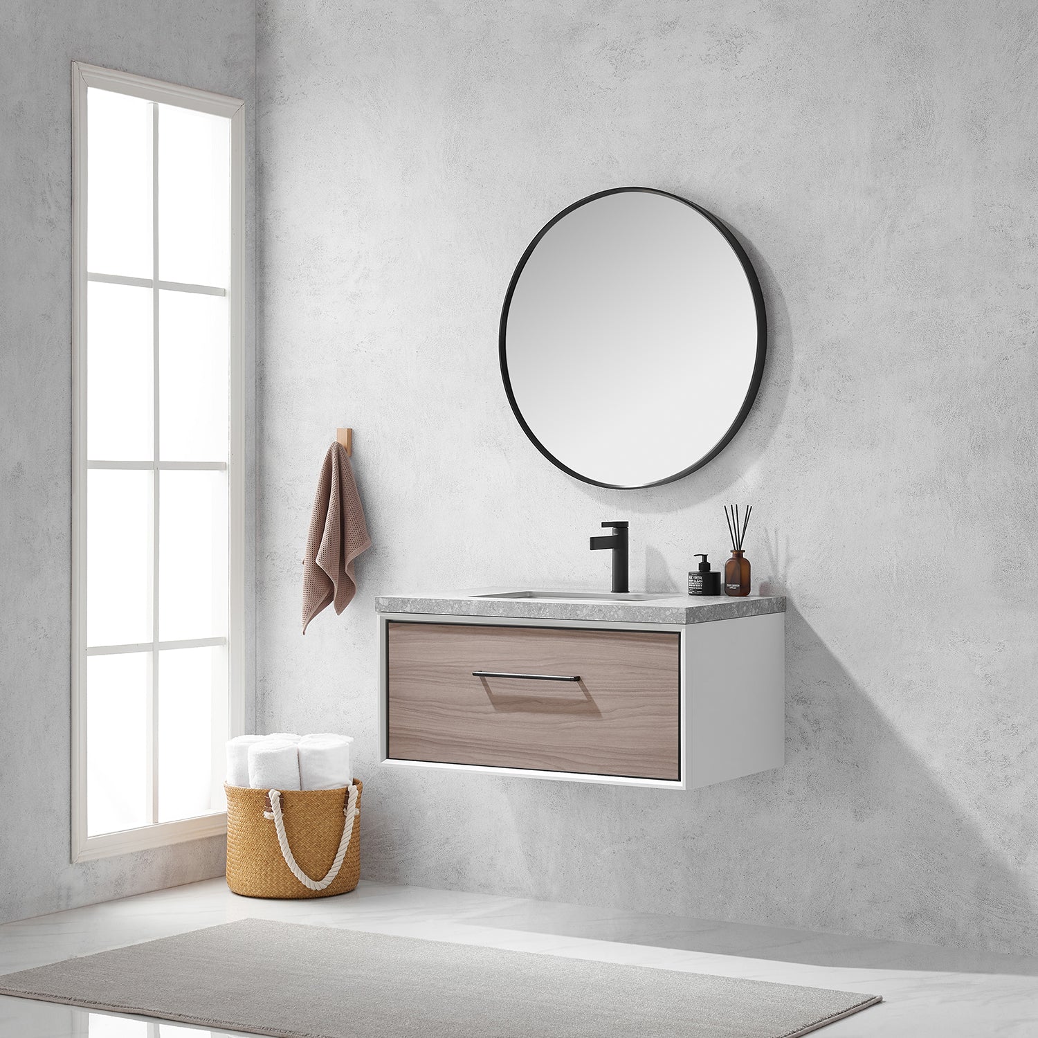 Vinnova Design Caparroso 36" Single Sink Bath Vanity in Light Walnut with Grey Sintered Stone Top - New Star Living