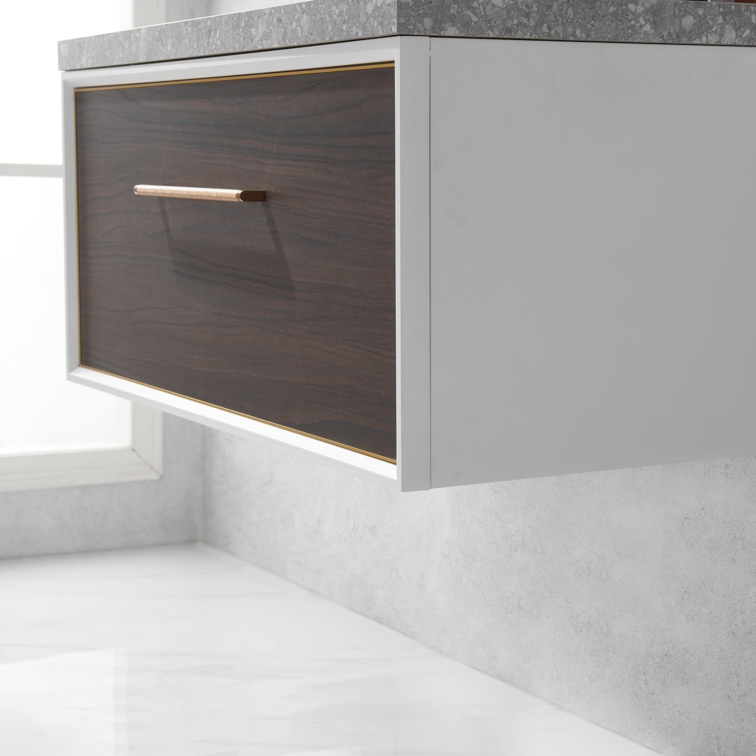 Vinnova Design Caparroso 36" Single Sink Bath Vanity in Dark Walnut with Grey Sintered Stone Top - New Star Living
