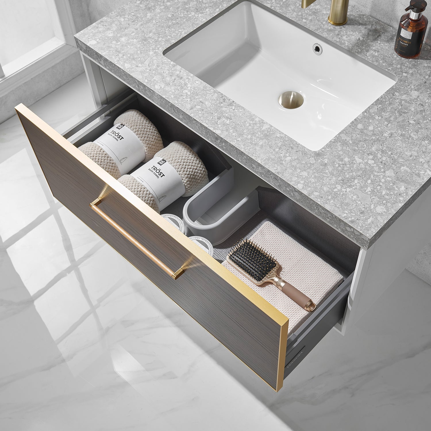 Vinnova Design Caparroso 36" Single Sink Bath Vanity in Dark Walnut with Grey Sintered Stone Top - New Star Living