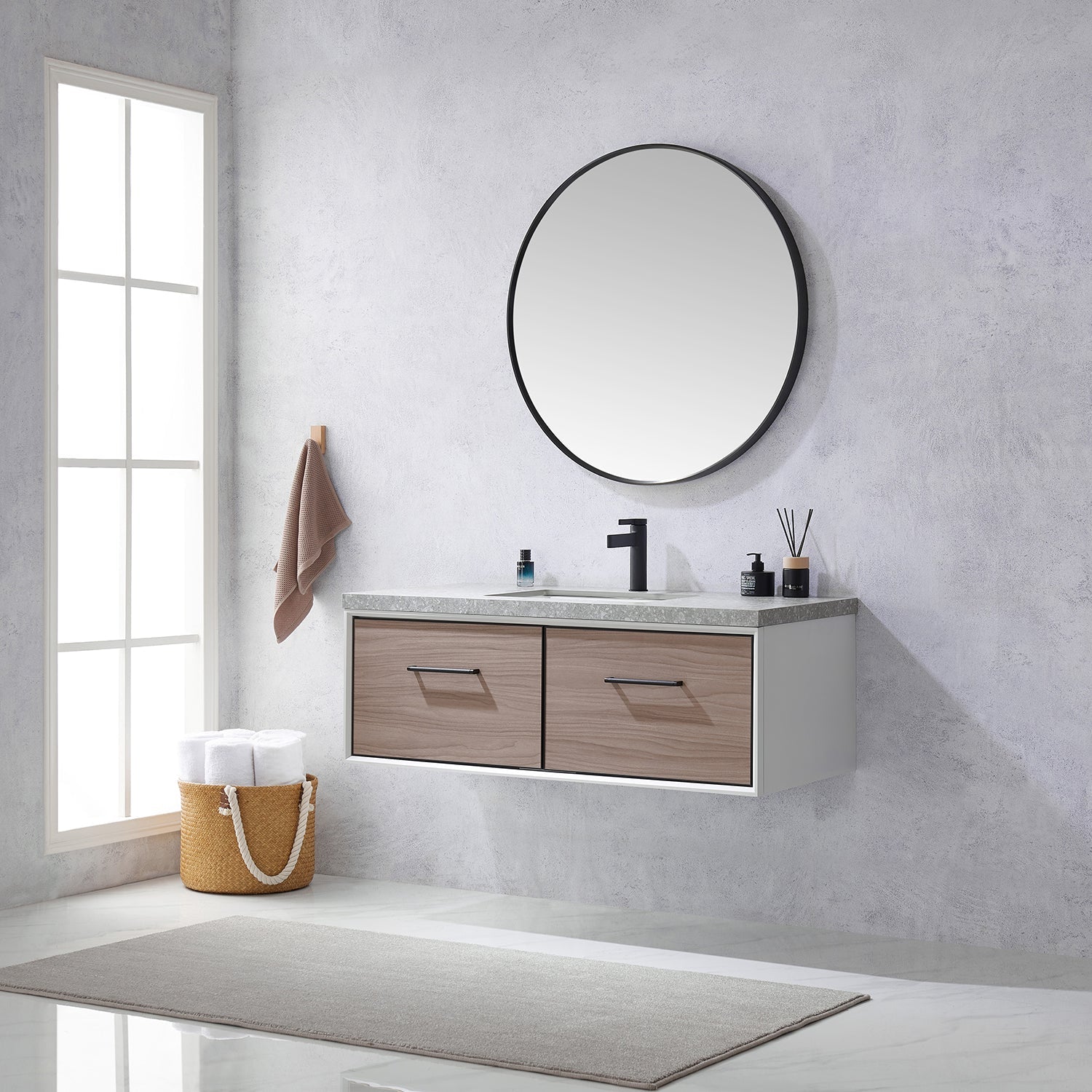Vinnova Design Caparroso 48" Single Sink Bath Vanity in Light Walnut with Grey Sintered Stone Top - New Star Living