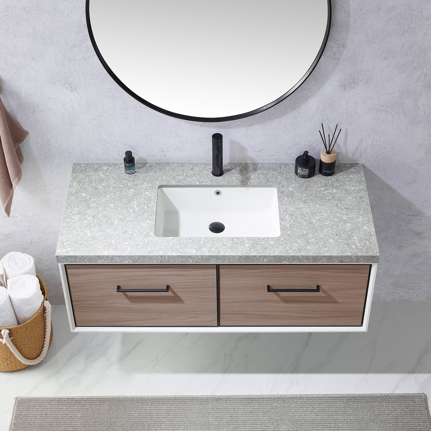 Vinnova Design Caparroso 48" Single Sink Bath Vanity in Light Walnut with Grey Sintered Stone Top - New Star Living
