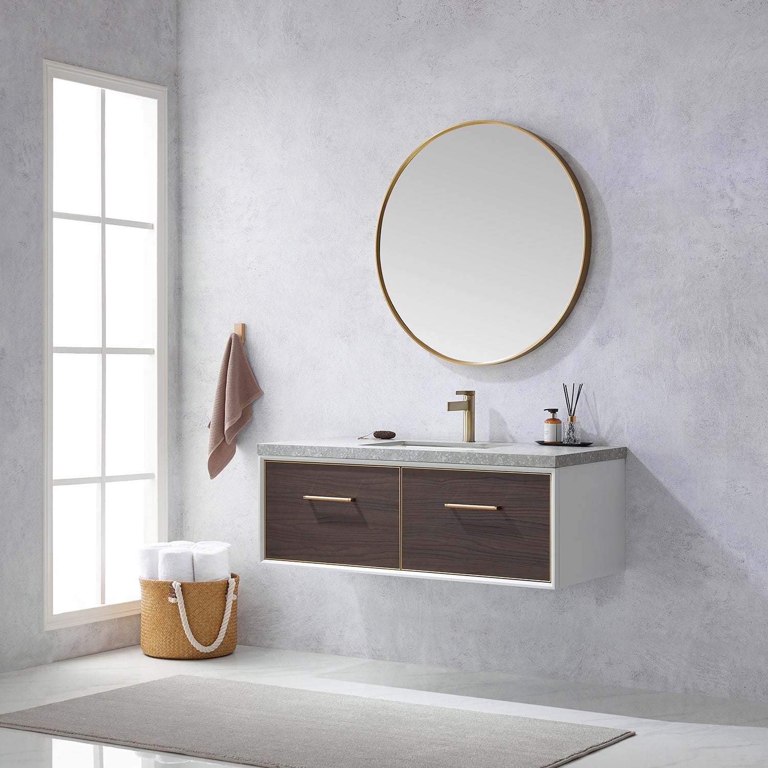 Vinnova Design Caparroso 48" Single Sink Bath Vanity in Dark Walnut with Grey Sintered Stone Top - New Star Living