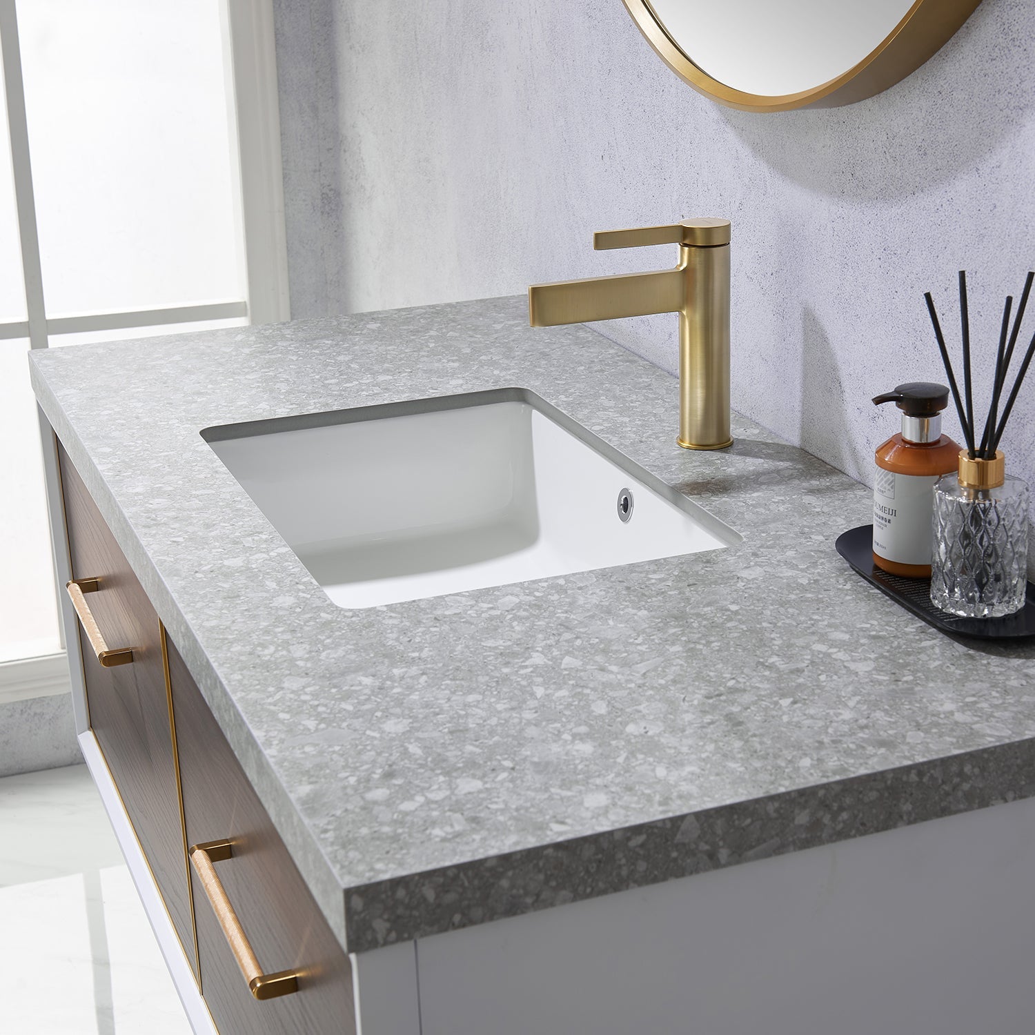 Vinnova Design Caparroso 48" Single Sink Bath Vanity in Dark Walnut with Grey Sintered Stone Top - New Star Living