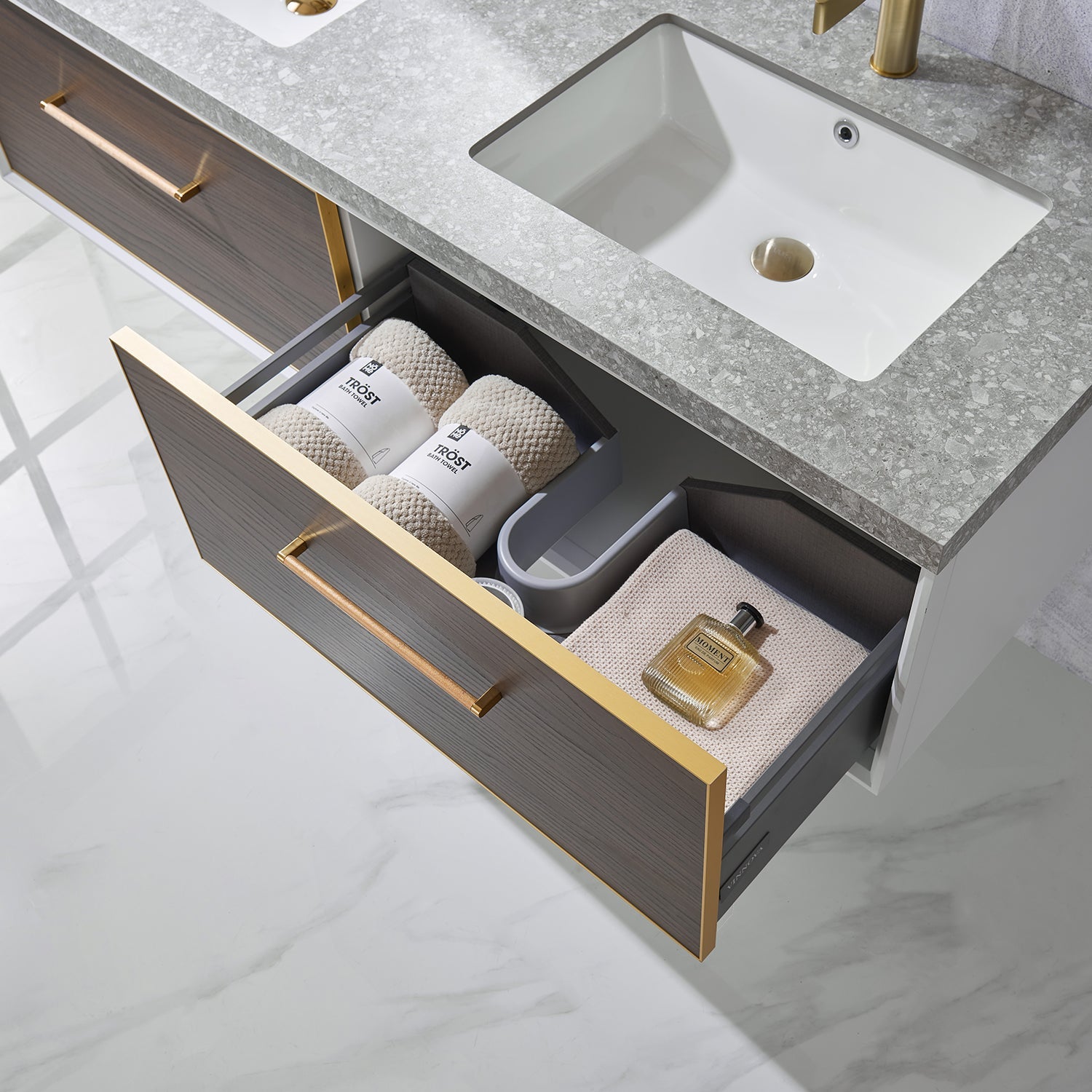 Vinnova Design Caparroso 60" Double Sink Bath Vanity in Dark Walnut with Grey Sintered Stone Top - New Star Living