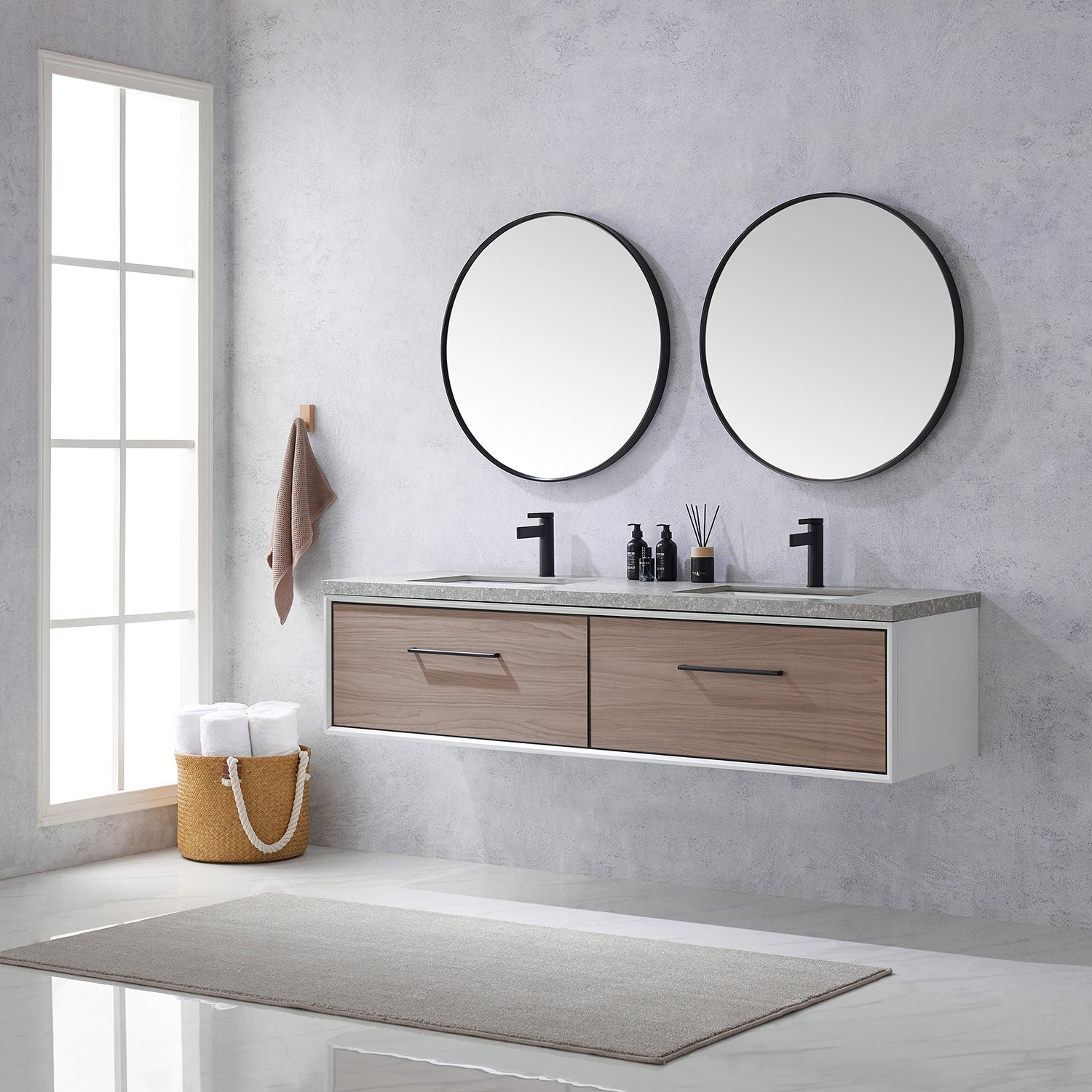 Vinnova Design Caparroso 72" Double Sink Bath Vanity in Light Walnut with Grey Sintered Stone Top - New Star Living